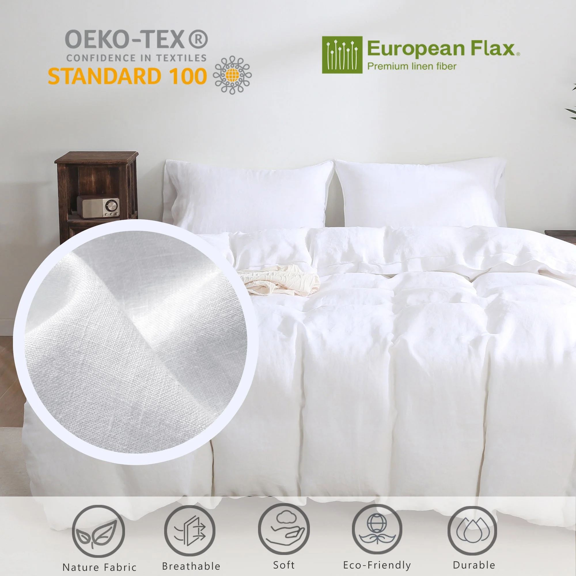 100% Linen Bedding Set (1 Duvet Cover 1 Fitted Sheet 2 Pillowcases) - Image 2