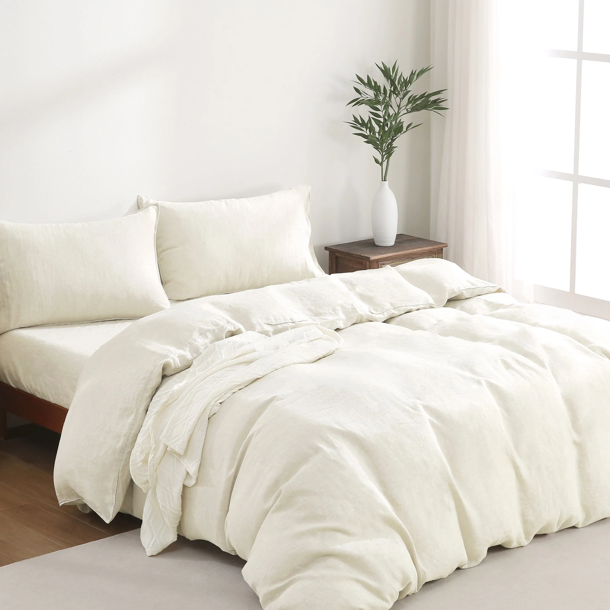 100% Linen Bedding Set (1 Duvet Cover 1 Fitted Sheet 2 Pillowcases) - Image 6