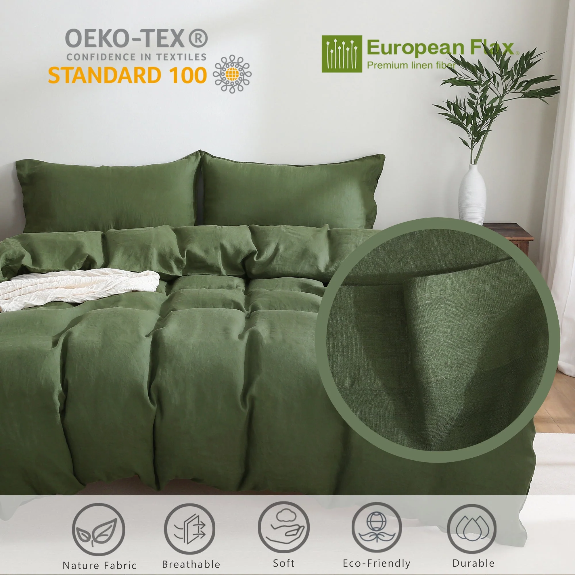 100% Linen Bedding Set (1 Duvet Cover 1 Flat Sheet 2 Pillowcases) - Image 2