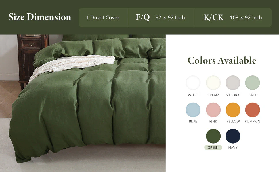 100% Linen Duvet Cover - Green Duvet Cover Only - Image 5