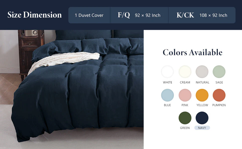 100% Linen Duvet Cover - Navy Duvet Cover Only - Image 5