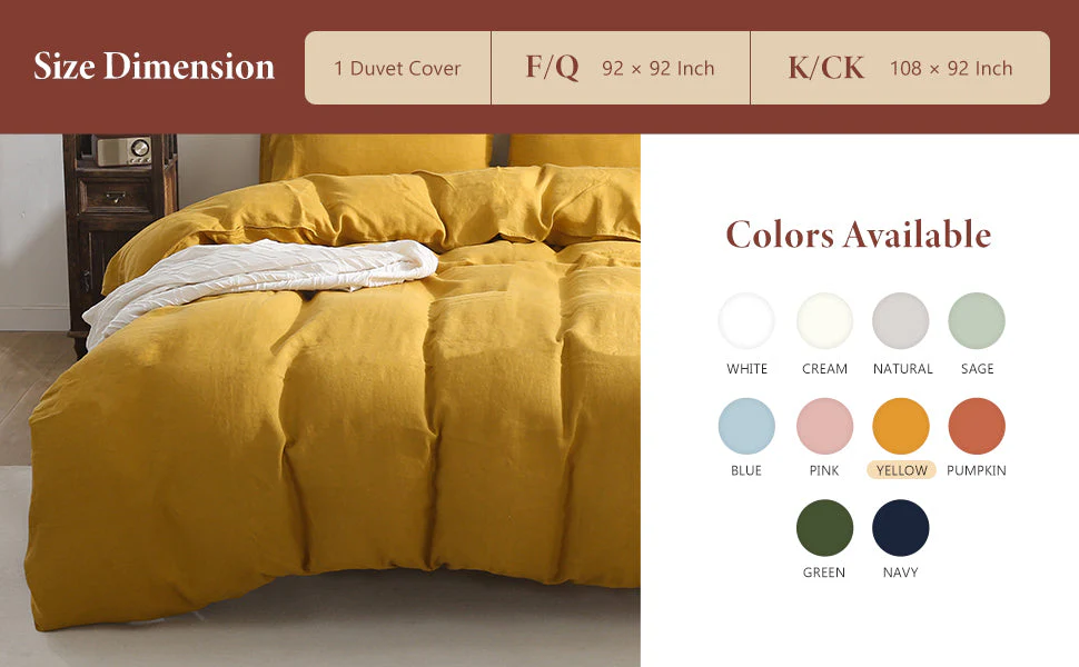 100% Linen Duvet Cover - Yellow Duvet Cover Only - Image 5