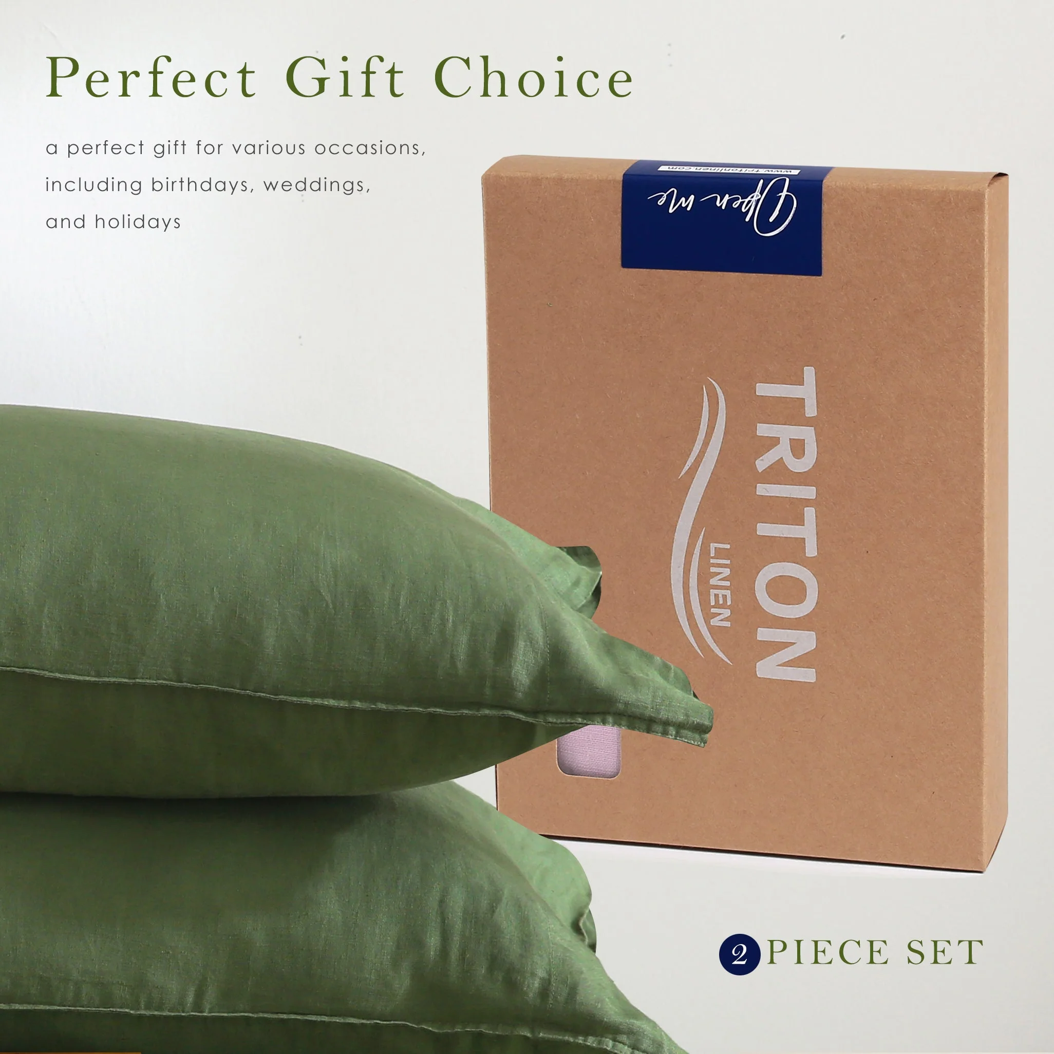 100% Pure French Linen Pillowcases (Set of 2) - Green - Image 7