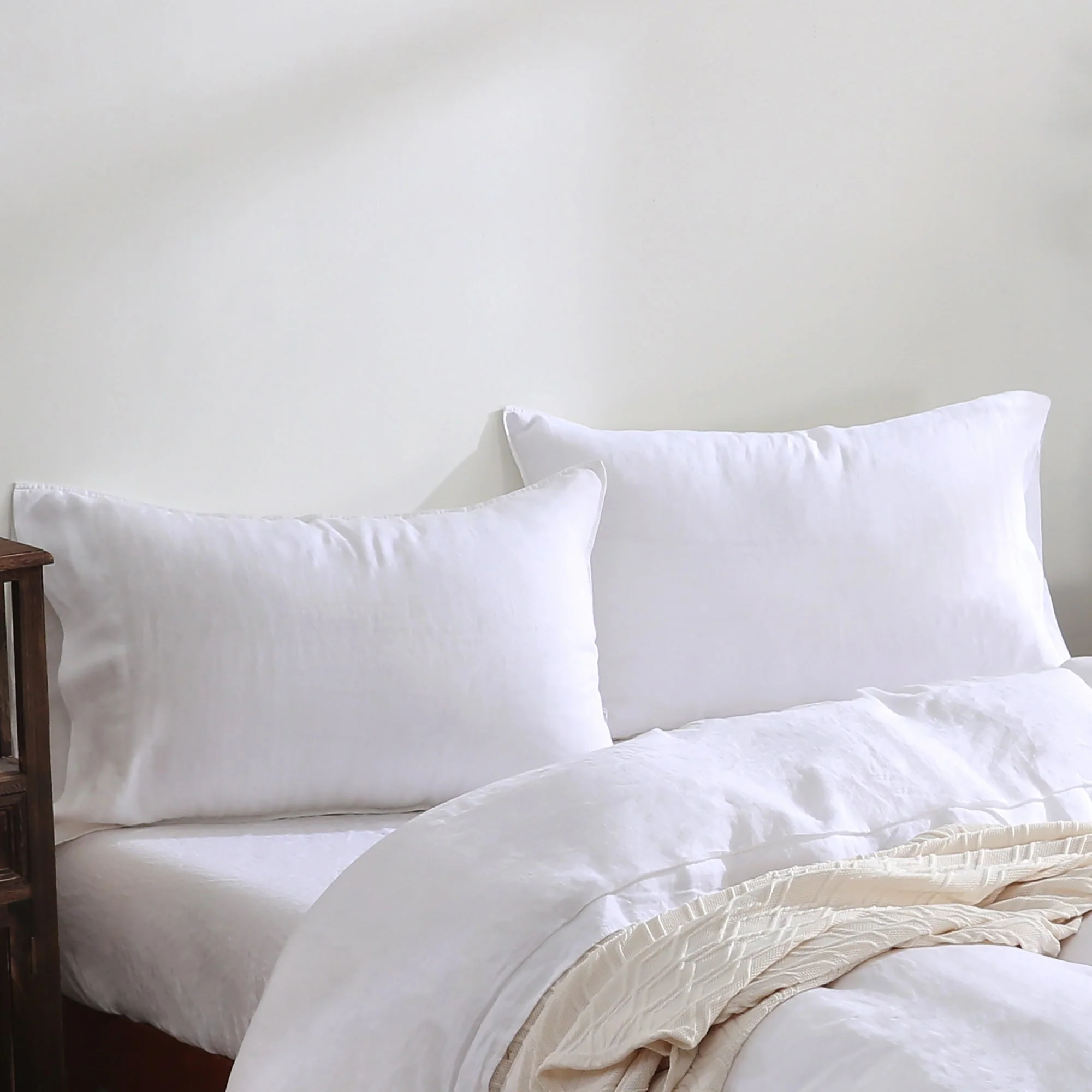 100% Pure French Linen Pillowcases (Set of 2) - White