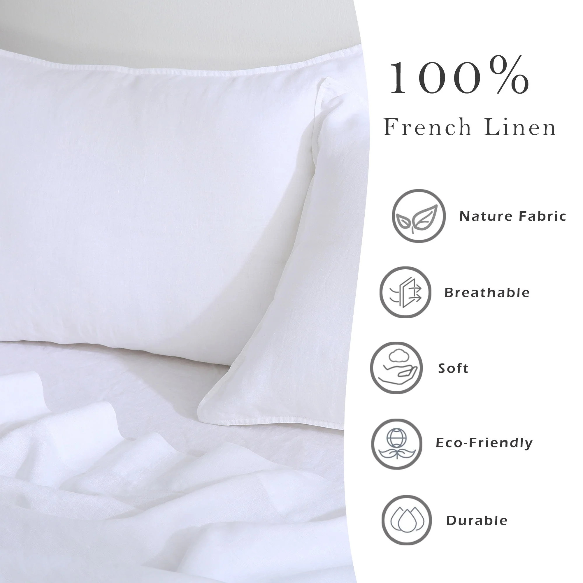 100% Pure French Linen Pillowcases (Set of 2) - White - Image 2