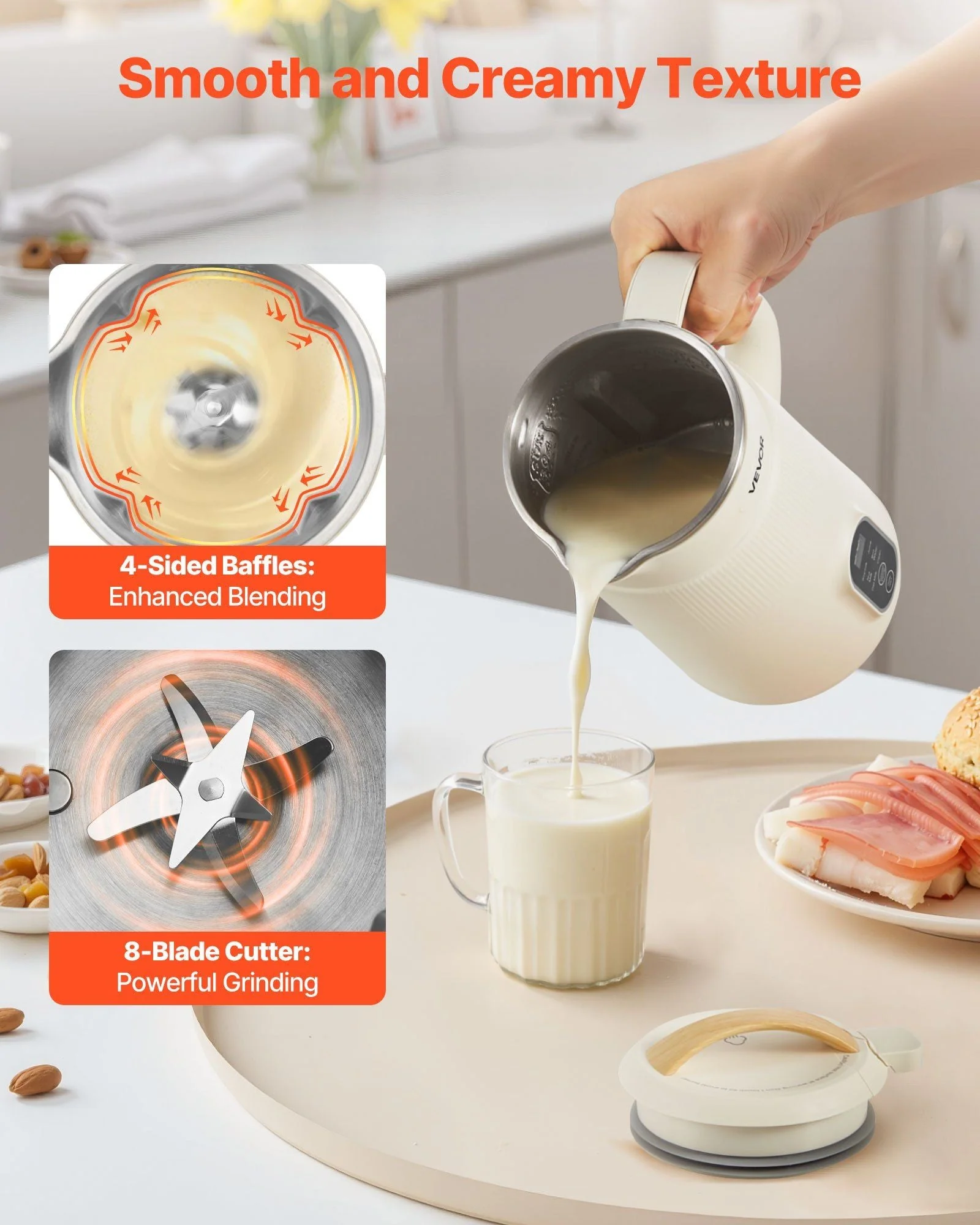 6-in-1 Nut Milk Maker, 20 oz Soy Milk Maker Machine with 6 Blades, for Homemade Oat, Nut, Soy, Juice, Plant-Based and Non Dairy Beverages with High-Temp Self-Cleaning, Boil Water, 12-Hour Delay - Image 6