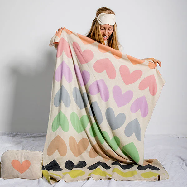 Blush Hearts Organic Cotton Travel Blanket and Eye Mask Set - Image 4