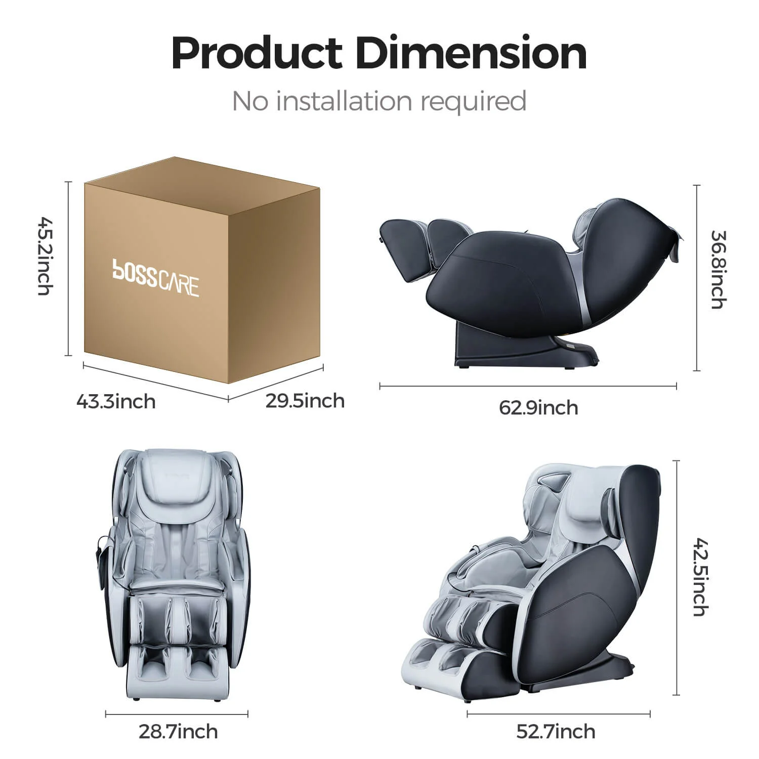 Bosscare Full Body 3D Zero Gravity Shiatsu Recline Massage Chair With Waist Heating (SAK37215) - Image 4