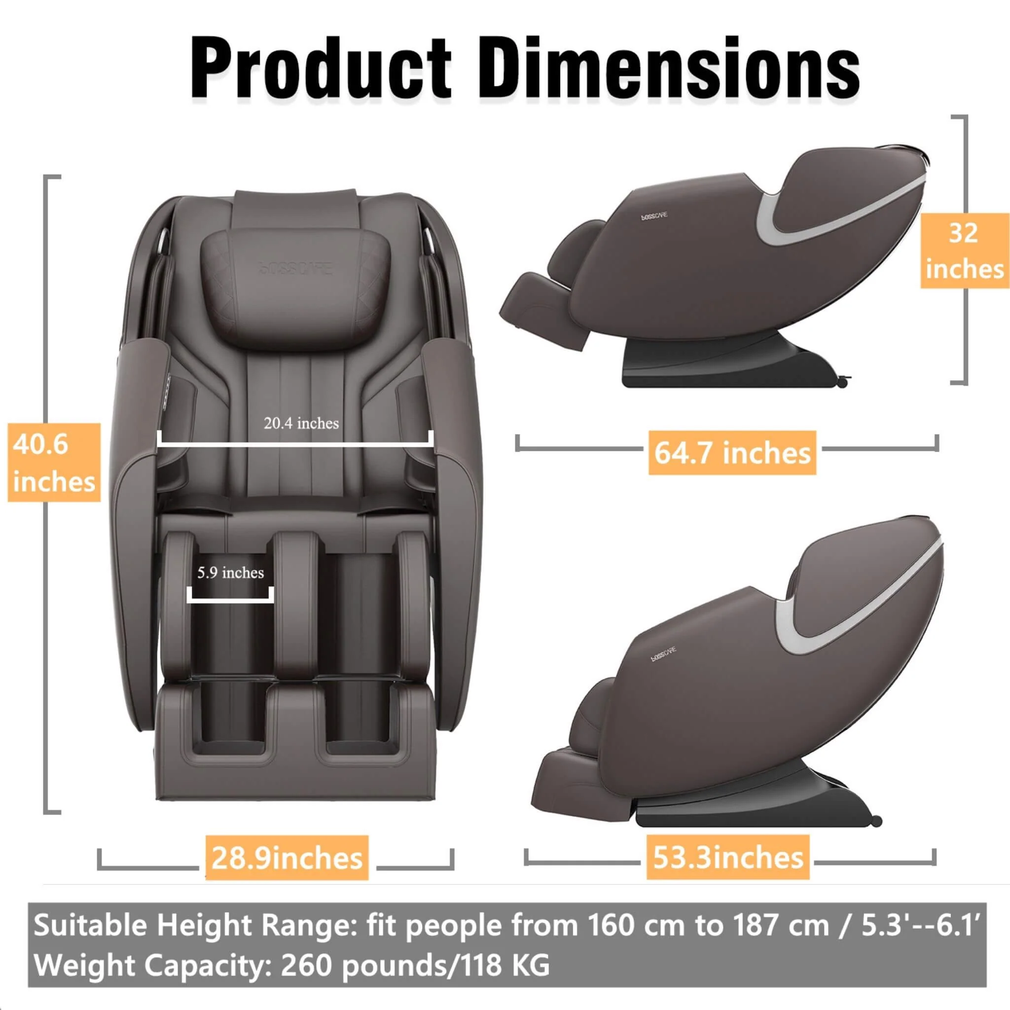 Bosscare Full-Body Zero-Gravity Leather Massage Chair With Zero Gravity And Bluetooth [GR8012] (SAK12074) - Image 13