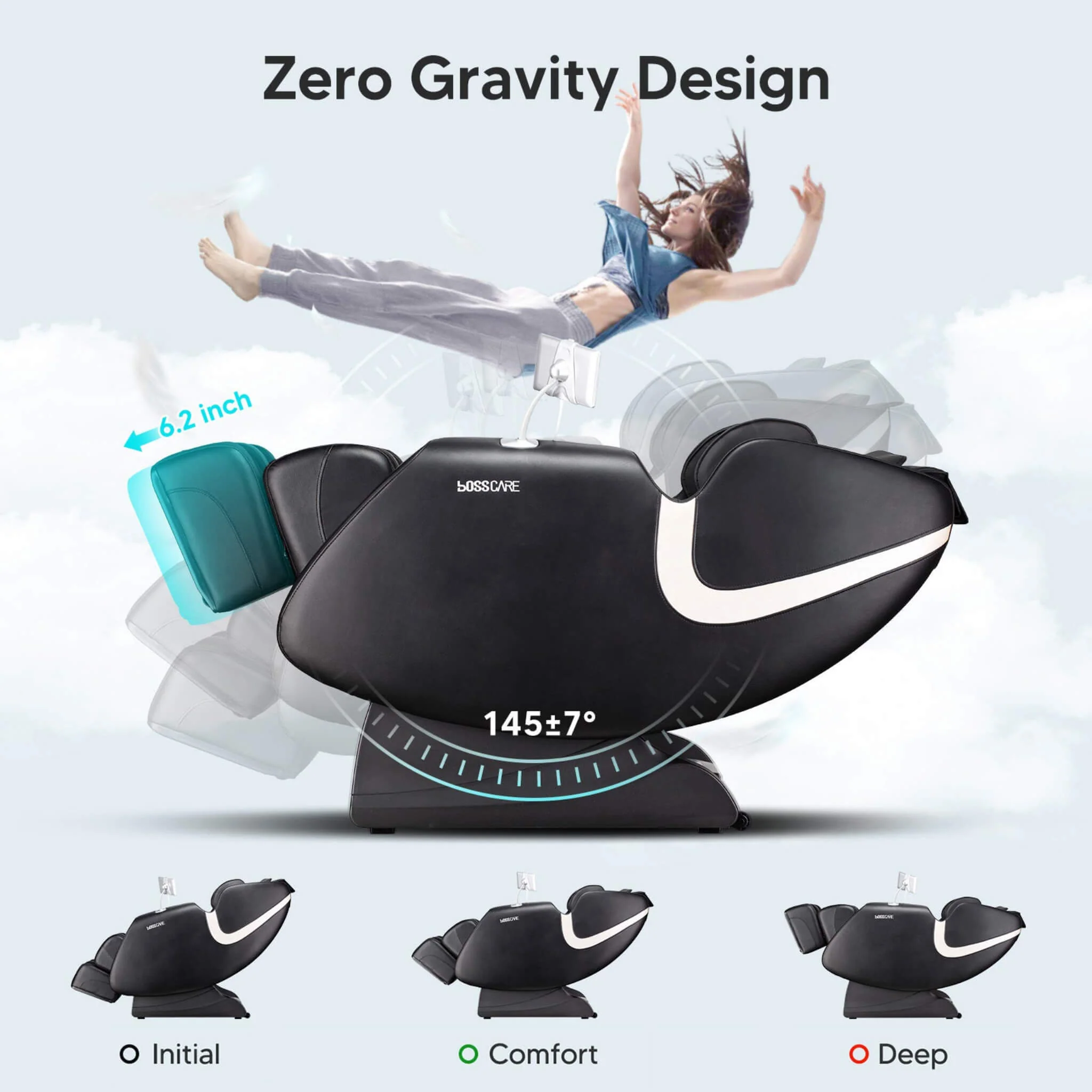 Bosscare Full Body Zero Gravity Shiatsu Recliner Massage Chair With AI Voice & App Control (SAK52960) - Image 6