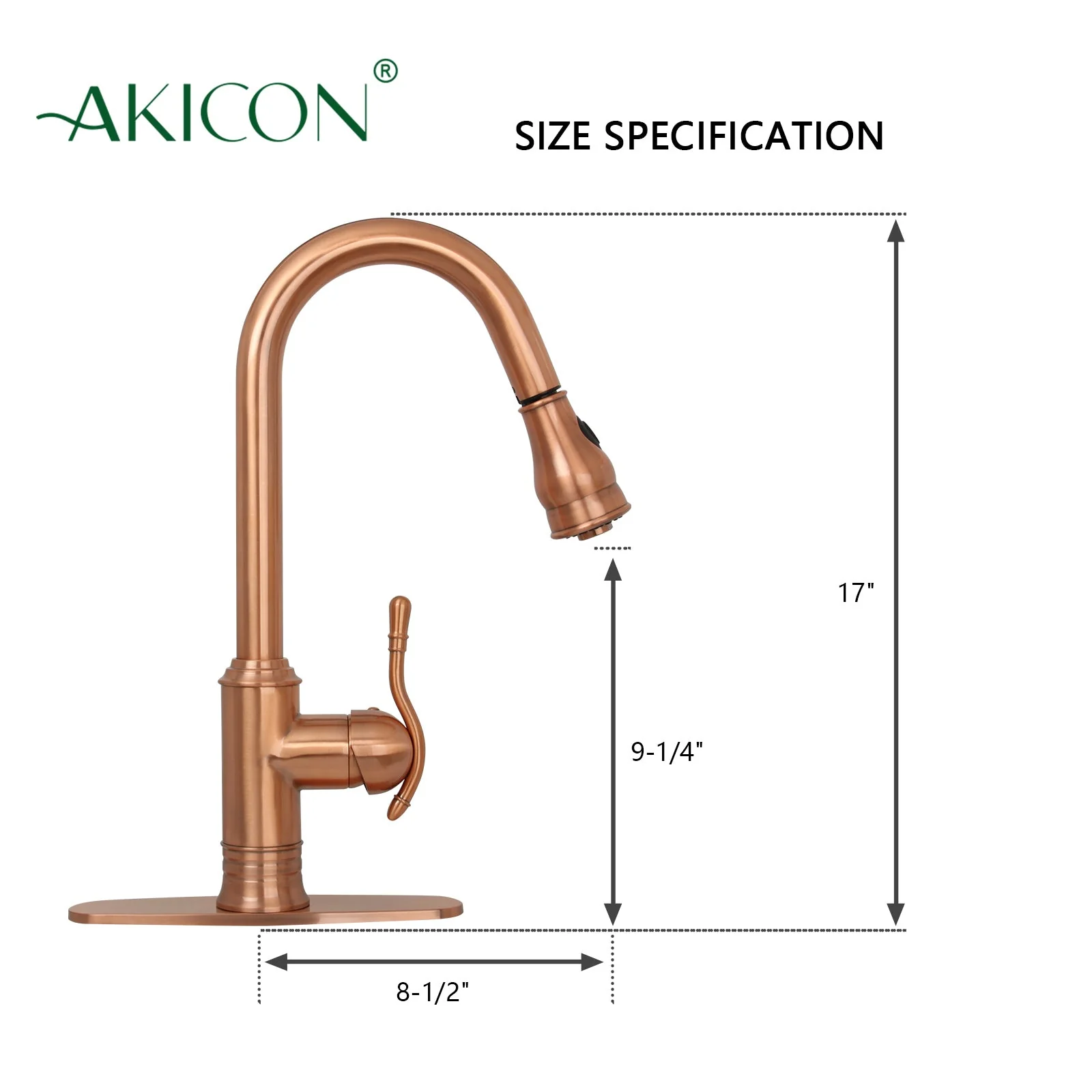 Copper Kitchen Faucet with Soap Dispenser, Single Handle Solid Brass High Arc Pull Down Sprayer Head Kitchen Sink Faucets with Deck Plate - Image 6