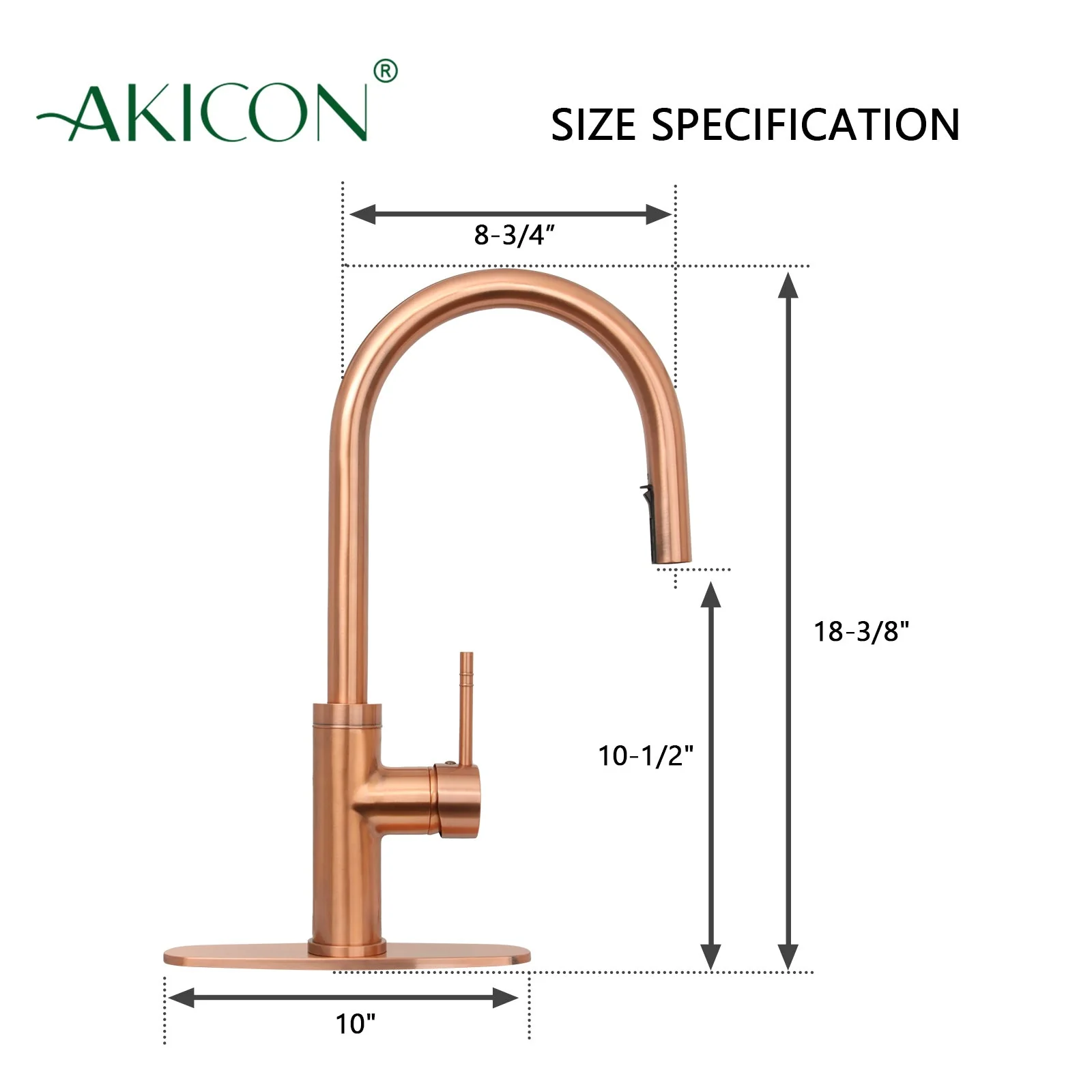 Copper Pull Out Kitchen Faucet with Deck Plate, Single Level Solid Brass Kitchen Sink Faucets with Pull Down Sprayer-AK96416C - Image 6