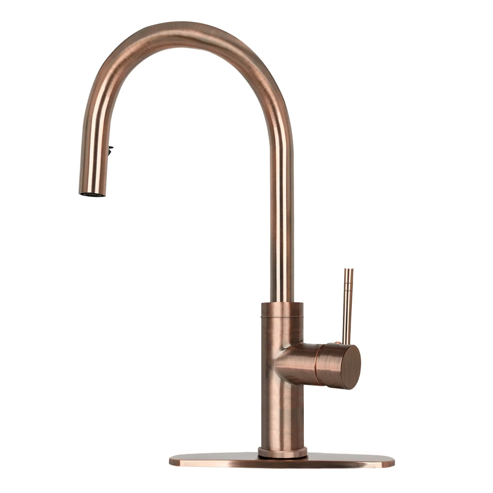 Copper Pull Out Kitchen Faucet with Deck Plate, Single Level Solid Brass Kitchen Sink Faucets with Pull Down Sprayer-AK96416C - Image 7