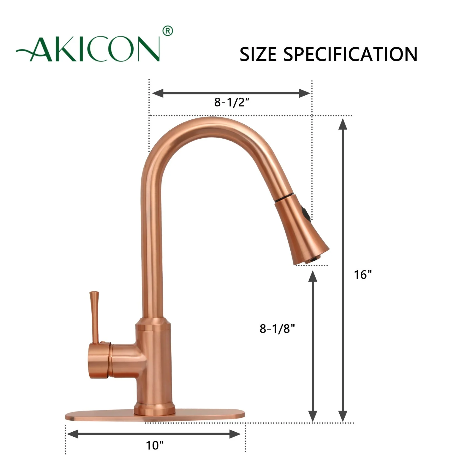 Copper Pull Out Kitchen Faucet with Deck Plate, Single Level Solid Brass Kitchen Sink Faucets with Pull Down Sprayer-AK96466C - Image 6