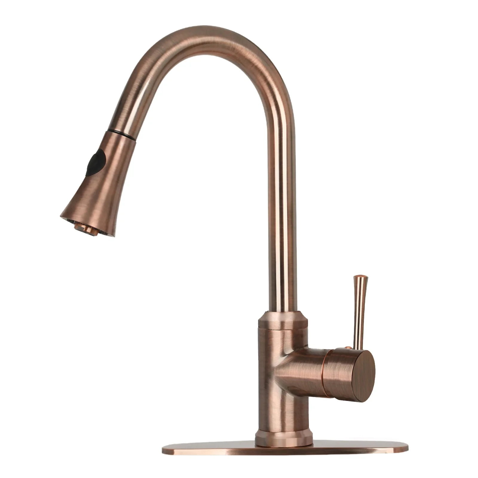 Copper Pull Out Kitchen Faucet with Deck Plate, Single Level Solid Brass Kitchen Sink Faucets with Pull Down Sprayer-AK96466C - Image 7
