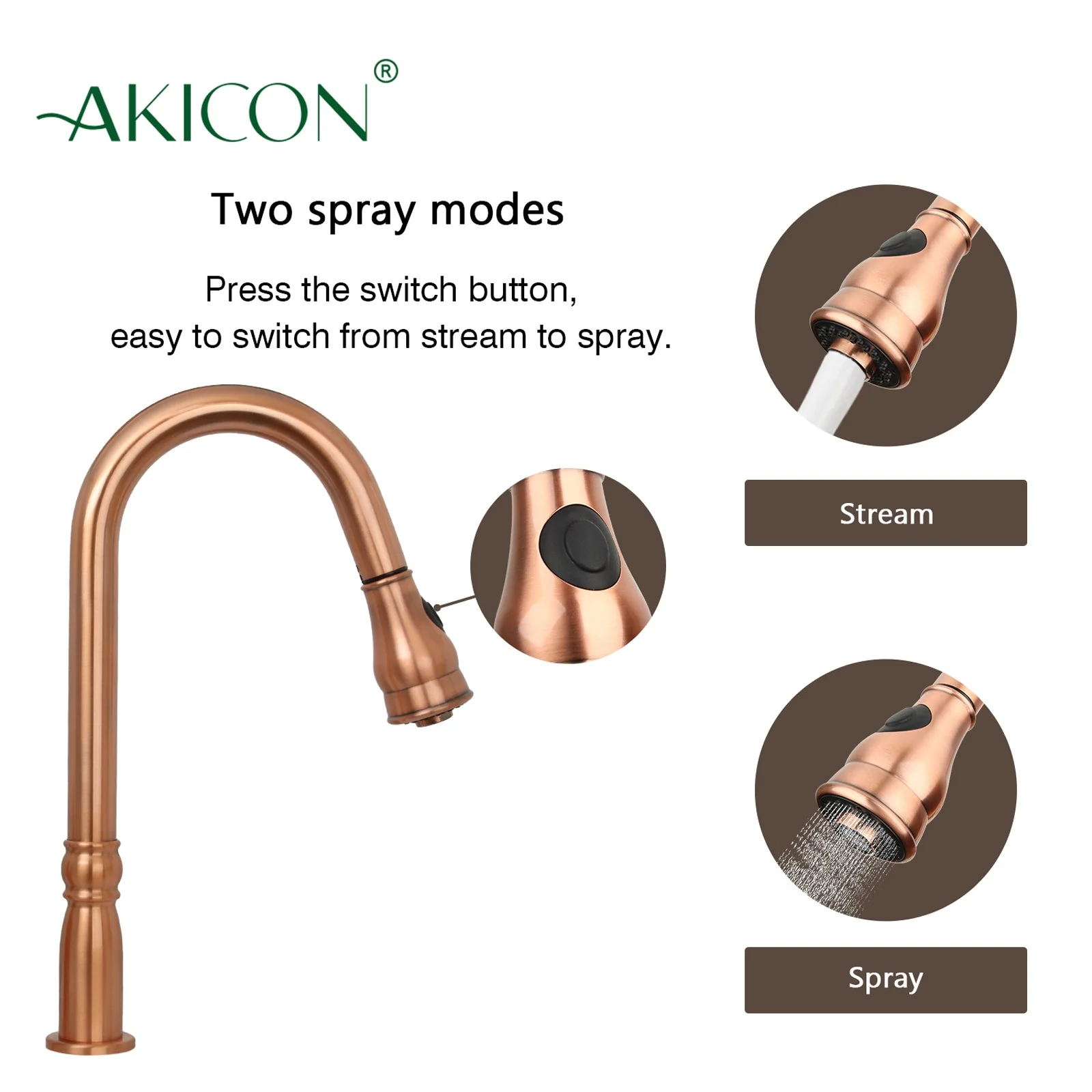 Copper Pull Out Kitchen Faucet with in-Deck Handle, Single Level Solid Brass Kitchen Sink Faucets with Pull Down Sprayer-AK97918 - Image 5
