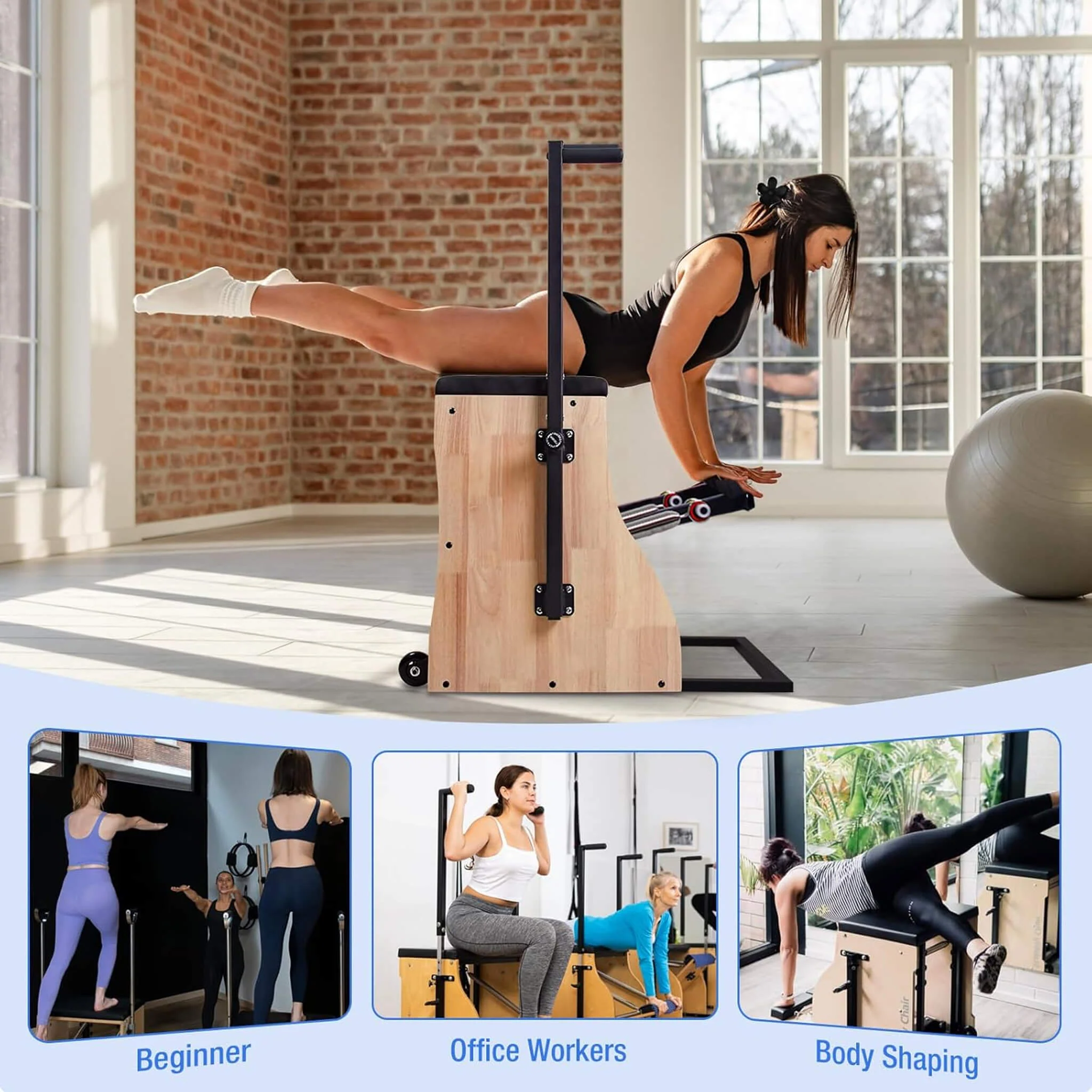 Core Pilates Multifunctional Solid Wood Pilates Reformer Chair With Adjustable Springs And Split Pedals (SAK27581) - Image 7