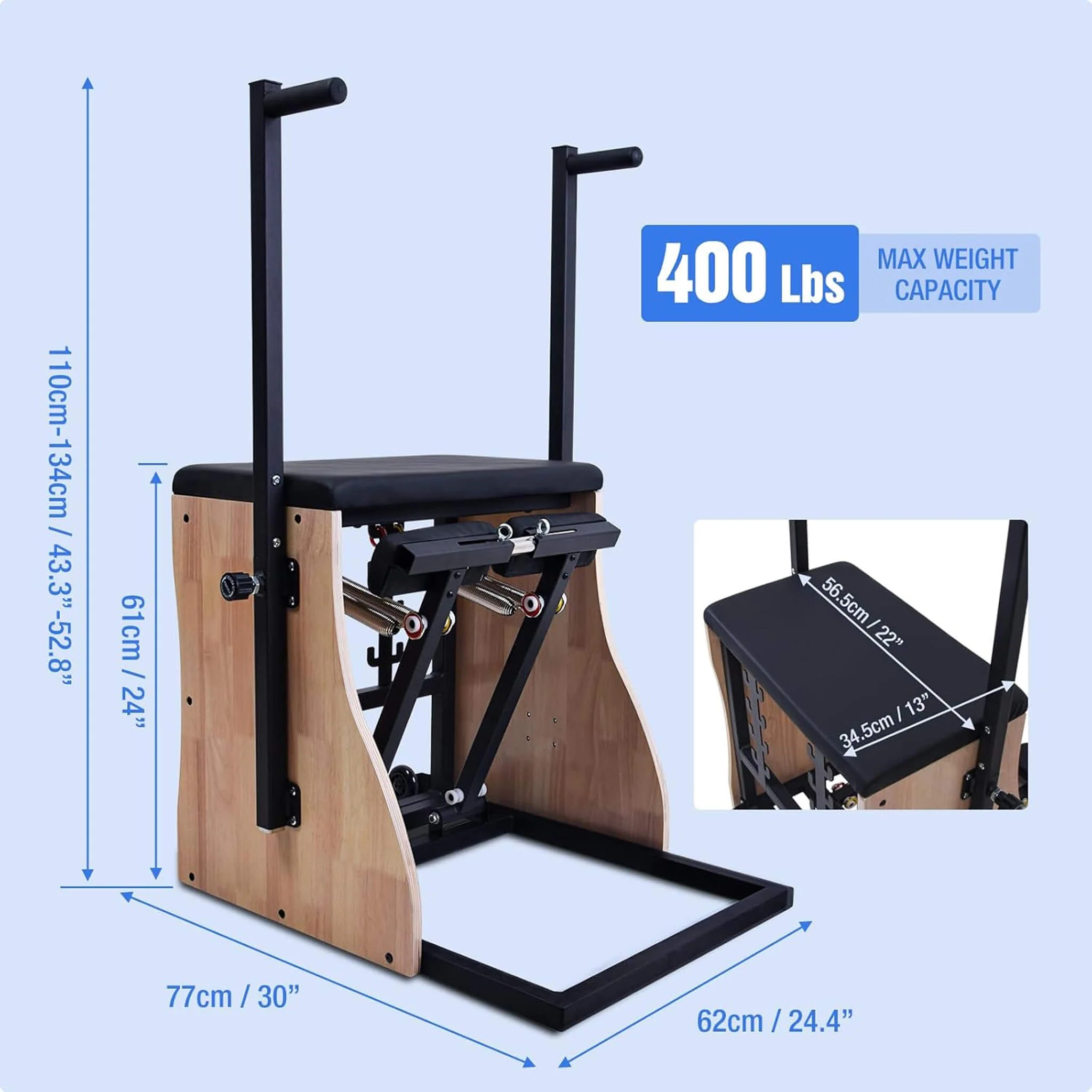 Core Pilates Multifunctional Solid Wood Pilates Reformer Chair With Adjustable Springs And Split Pedals (SAK27581) - Image 9