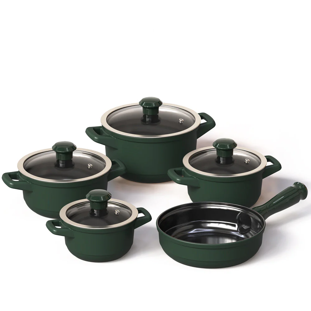Duo 9 Piece Ceramic Cookware Set - Glass Lid - Image 4