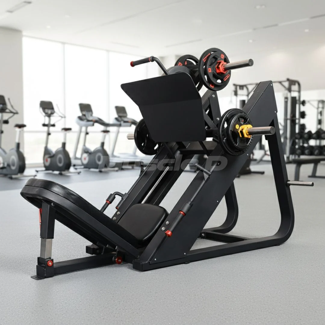 Excel Linear Leg Press - Muscle D Fitness - Plate Load Leg Press - Adjustable Back Pad - Plate Storge Pegs