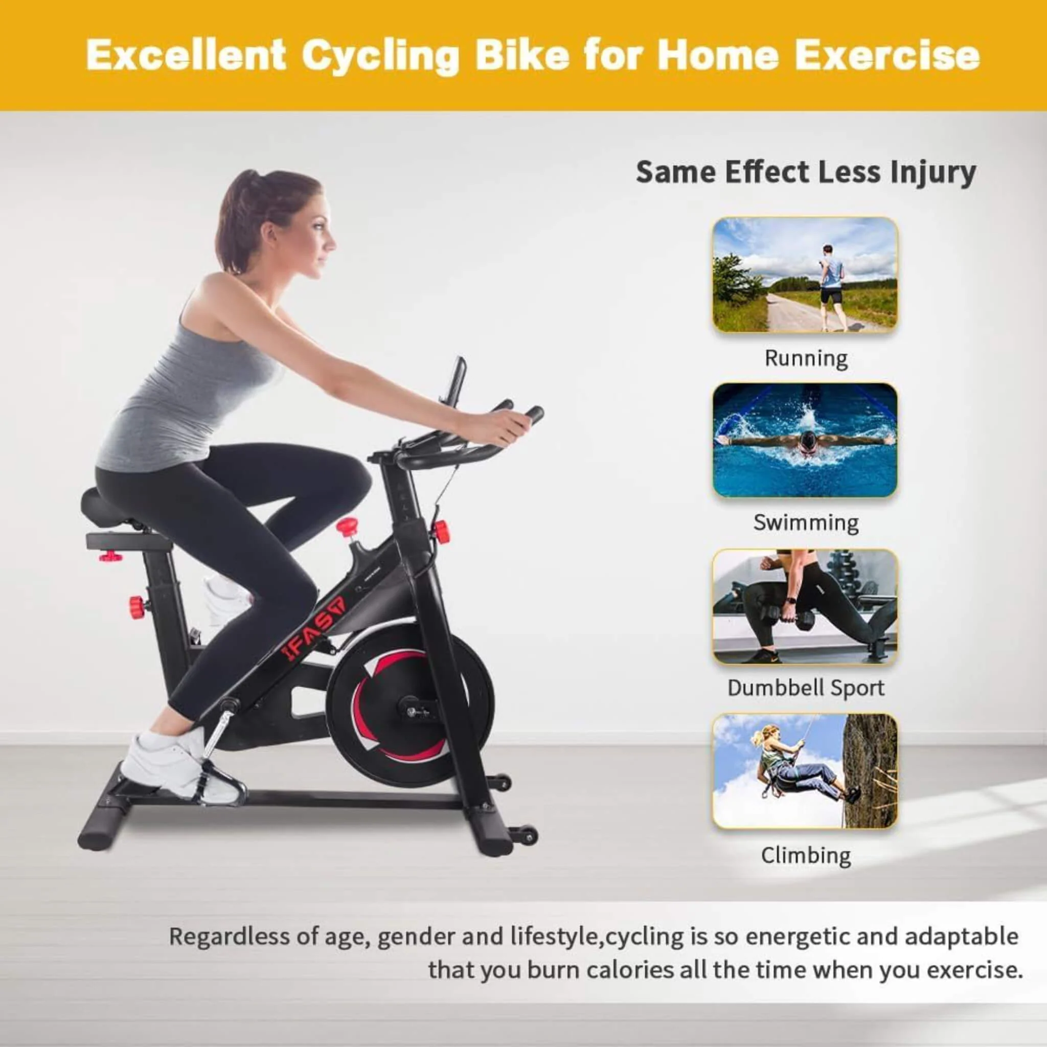 IFast Heavy-Duty Indoor Smart Stationary Fitness Cardio Training Spin Bike For Home Gyms (SAK65195) - Image 2