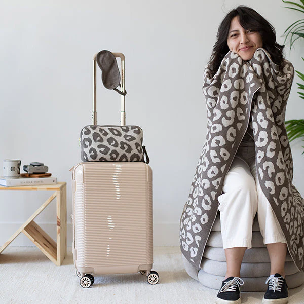 Leopard Organic Cotton Travel Blanket and Eye Mask Set - Image 2
