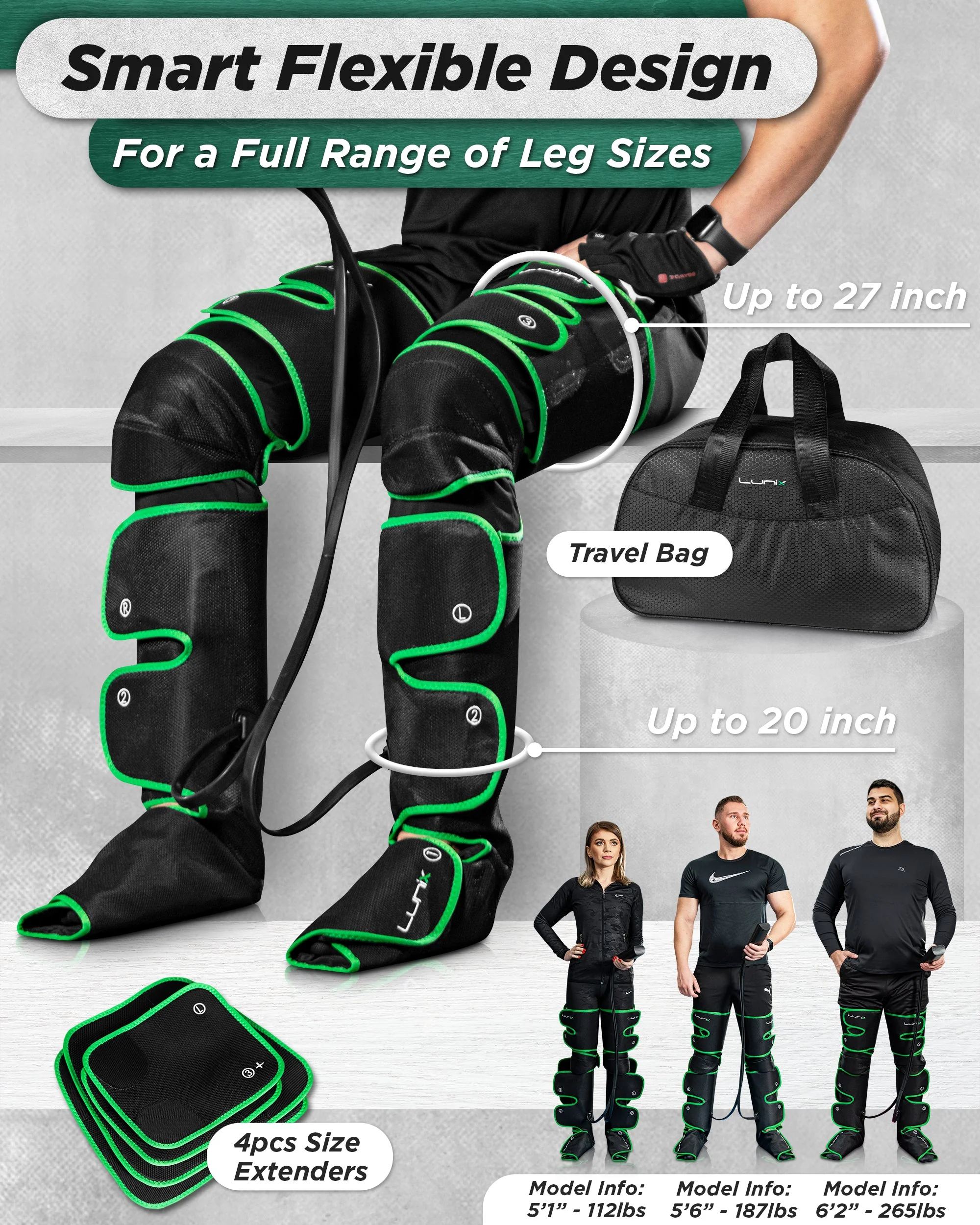 LX10 FULL LEG COMPRESSION MASSAGER, WITH HOT/COLD PACK GREEN - Image 4