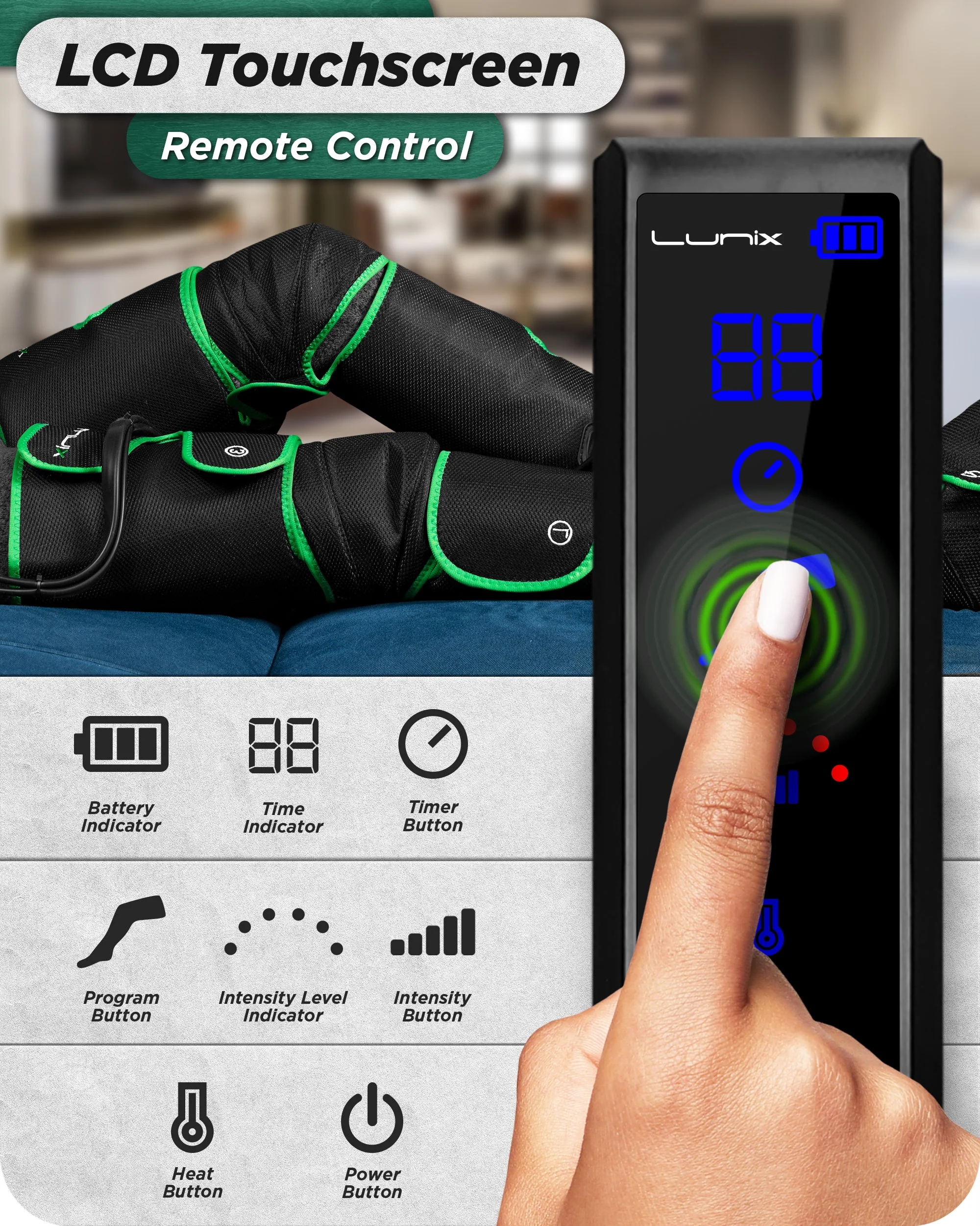 LX10 FULL LEG COMPRESSION MASSAGER, WITH HOT/COLD PACK GREEN - Image 7