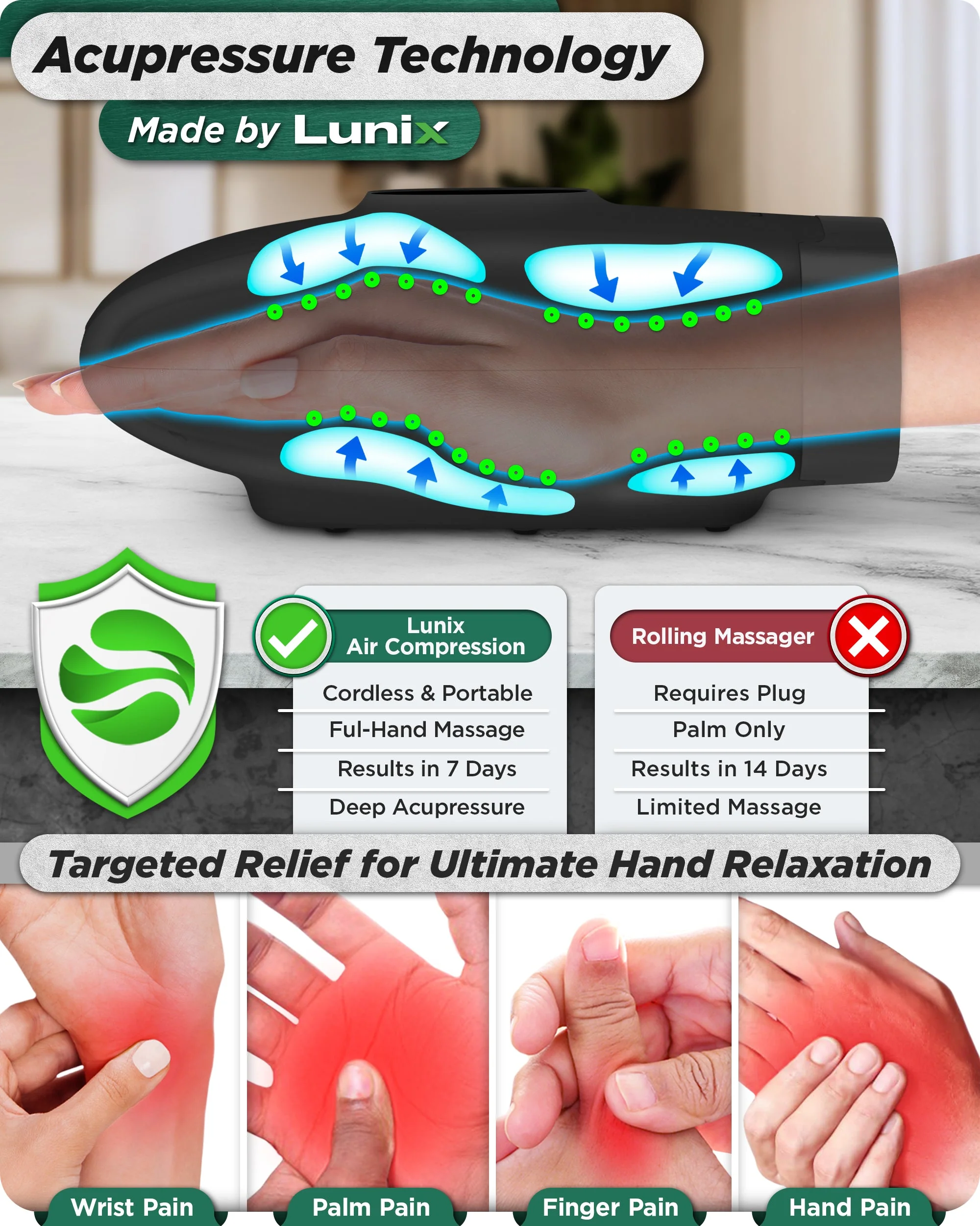 LX7 LCD Touchscreen Hand Massager, Heated Air Compression, Charcoal Black - Image 2