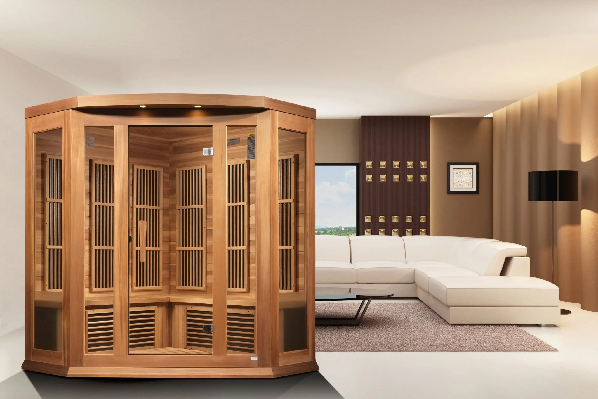 Maxxus 3-Person Corner Low EMF FAR Infrared Sauna – Canadian Hemlock - Image 6