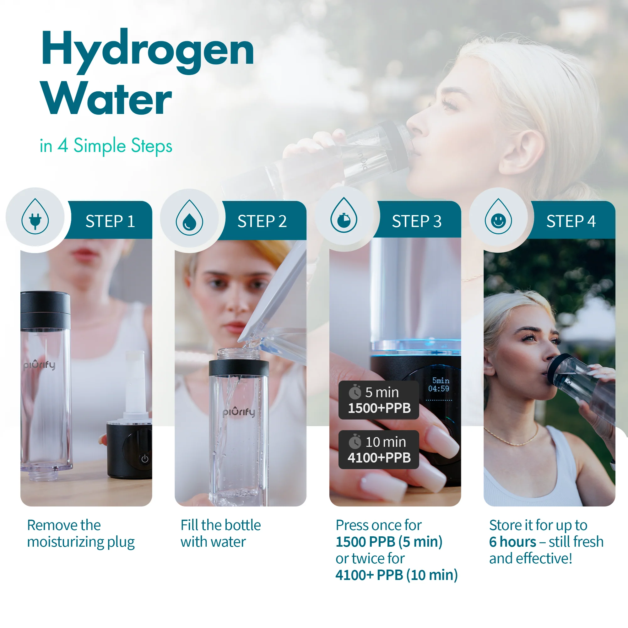 PIURIFY Hydrogenator® Hydrogen Water Bottle - Pink - Image 5
