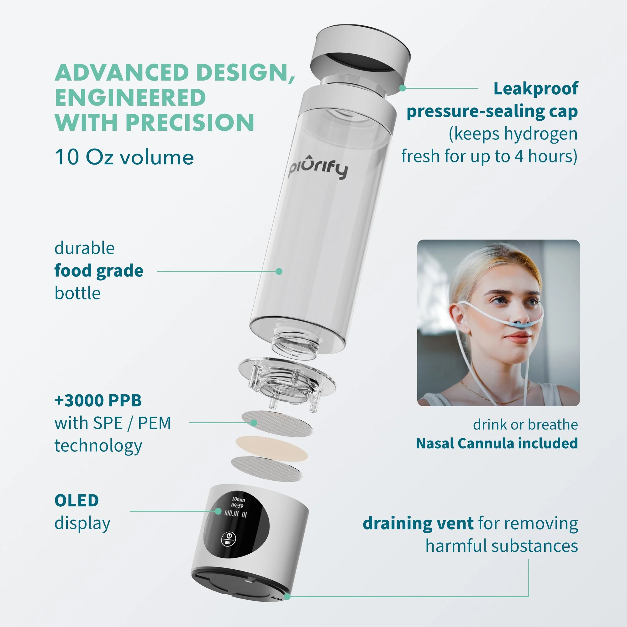 PIURIFY Hydrogenator® Hydrogen Water Bottle - Silver - Image 5