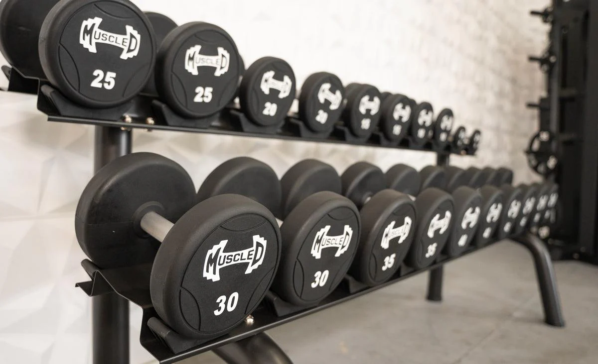 Pro Urethane Dumbbells - Muscle D Fitness - Quality Knurled Handles - Solid Design - Image 3