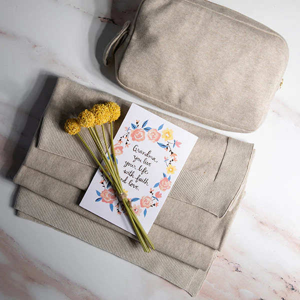 Reversible Solid Organic Cotton Travel Blanket and Eye Mask Set - Image 15