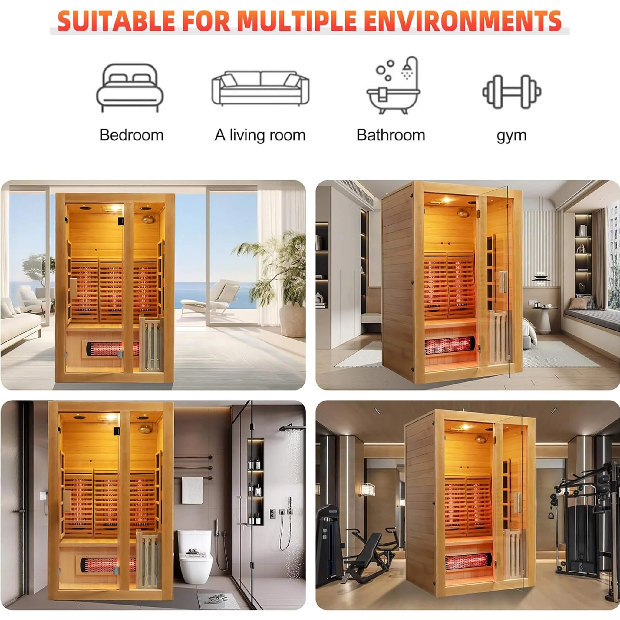 Rövia Luma 2-Person Indoor Hybrid Sauna Room With Infrared And 3.5KW Steam Heaters (SAK83750) - Image 5