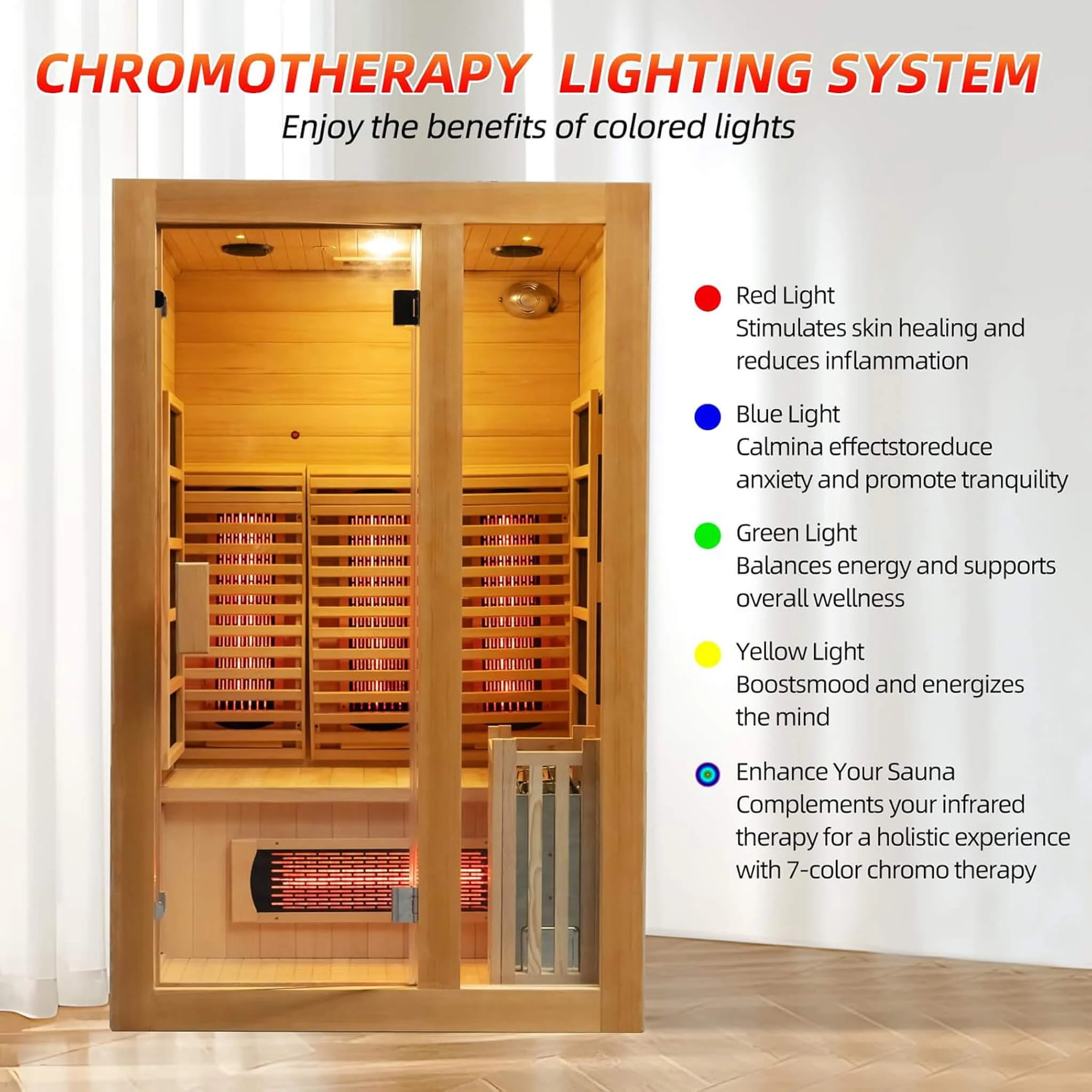 Rövia Luma 2-Person Indoor Hybrid Sauna Room With Infrared And 3.5KW Steam Heaters (SAK83750) - Image 6