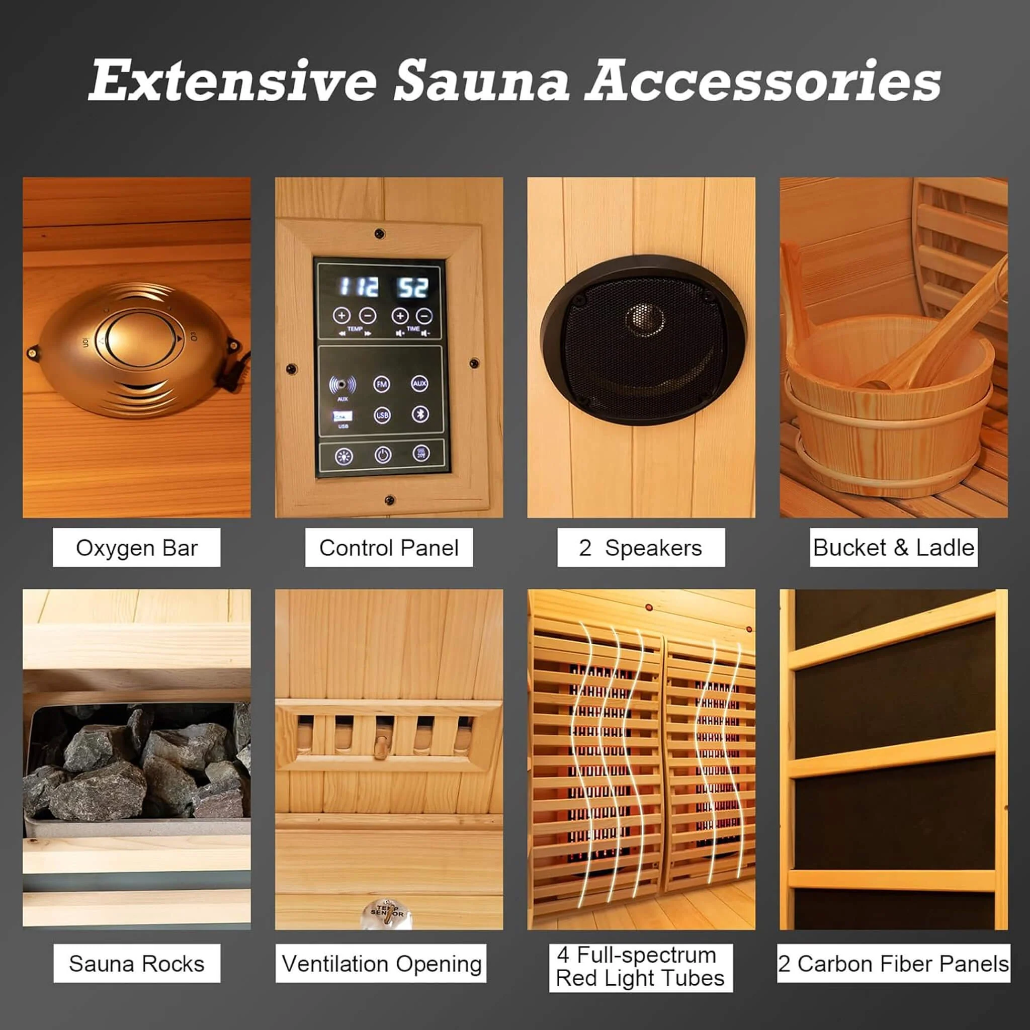Rövia Luma 2-Person Indoor Hybrid Sauna Room With Infrared And 3.5KW Steam Heaters (SAK83750) - Image 7