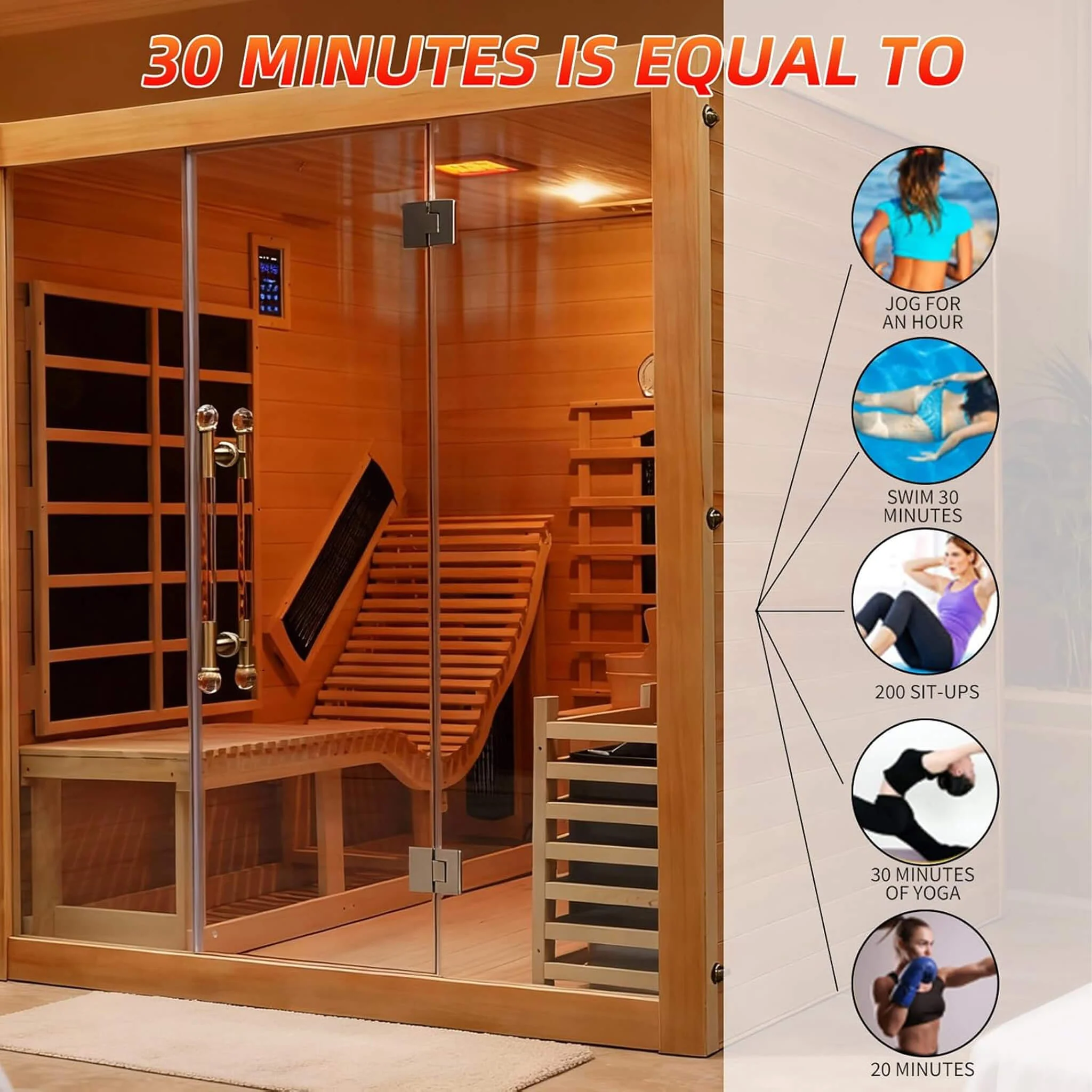 Rövia Oasis 3-Person Indoor Hybrid Sauna Room With Built-In Lounge Chair (SAK35182) - Image 5