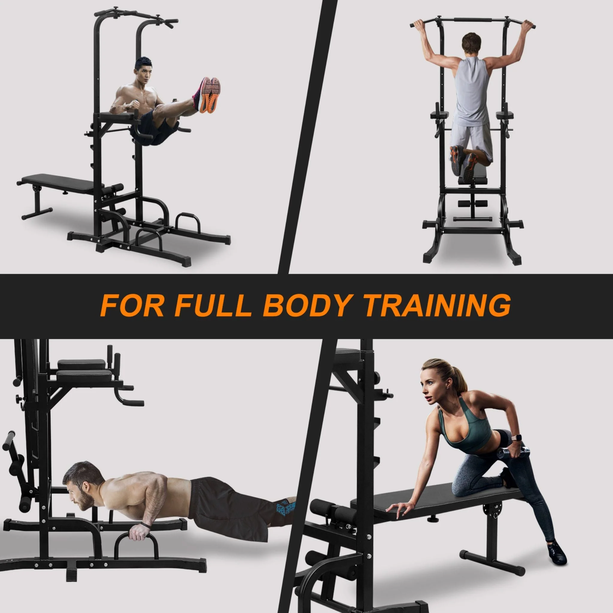 Rovix Power Tower Heavy-Duty Multi-Functional Dip Station With Bench, Pull Up Bar, And Adjustable Height For Home Gyms (SAK64327) - Image 7