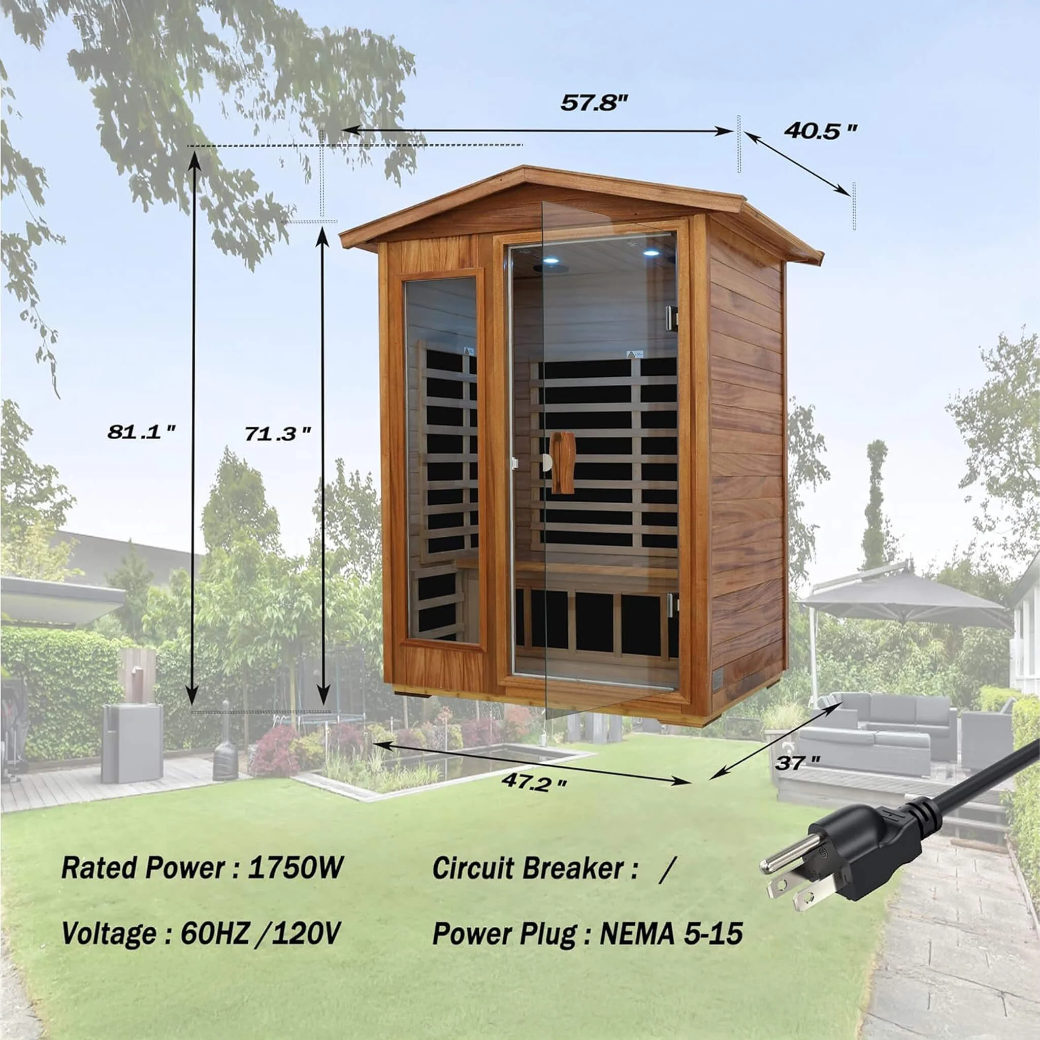 Thermora 2-Person Ultra-Low EMF Mahogany Outdoor Infrared Sauna With Bluetooth Speakers (SAK43021) - Image 5