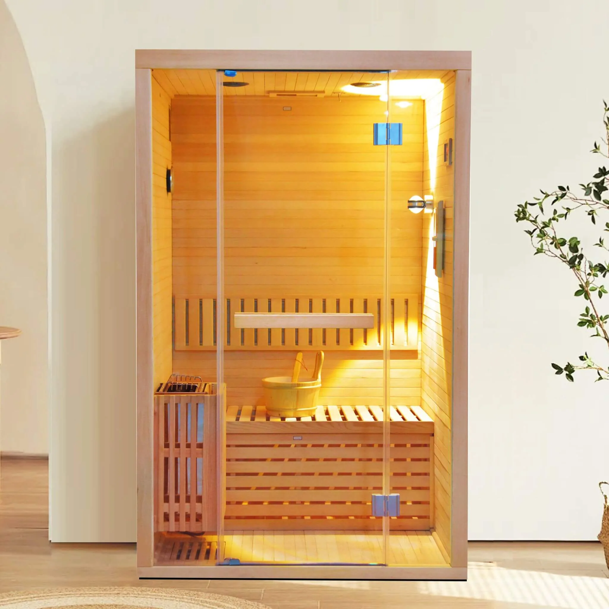 Thermora Alpine Premium 2-Person 3KW Hemlock Wood Sauna With LED Wall Light (SAK28471) - Image 2
