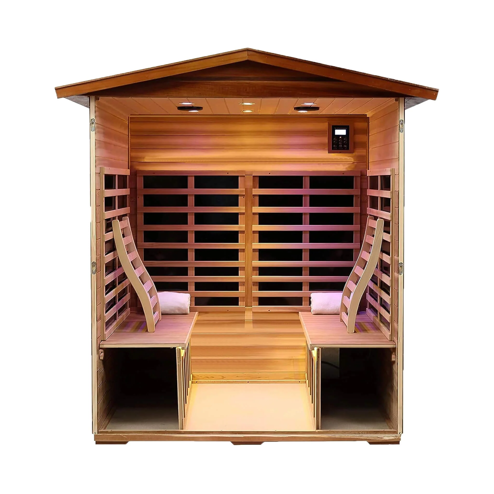 Thermora Deluxe 4-Person Outdoor Mahogany Full Spectrum Ultra-Low EMF FAR Infrared Sauna With Chromotherapy And Bluetooth Speakers (SAK98263) - Image 2