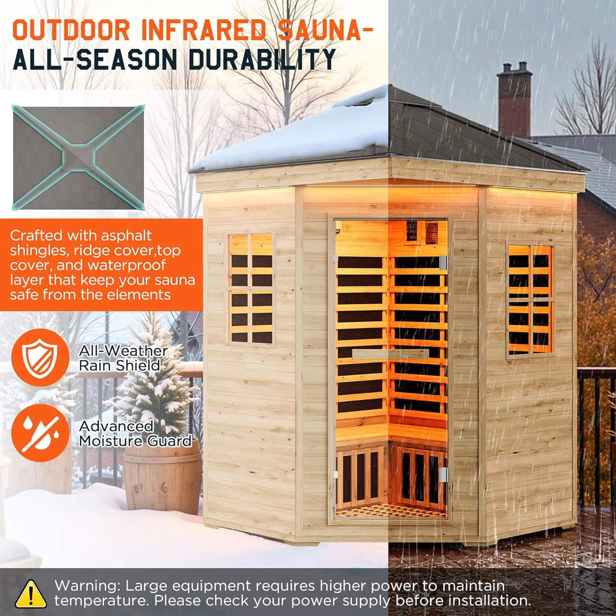 Thermora Monaco 4-Person Low EMF Spruce Wood Outdoor Infrared Sauna With Bluetooth Speakers And LED Lights (SAK16270) - Image 5
