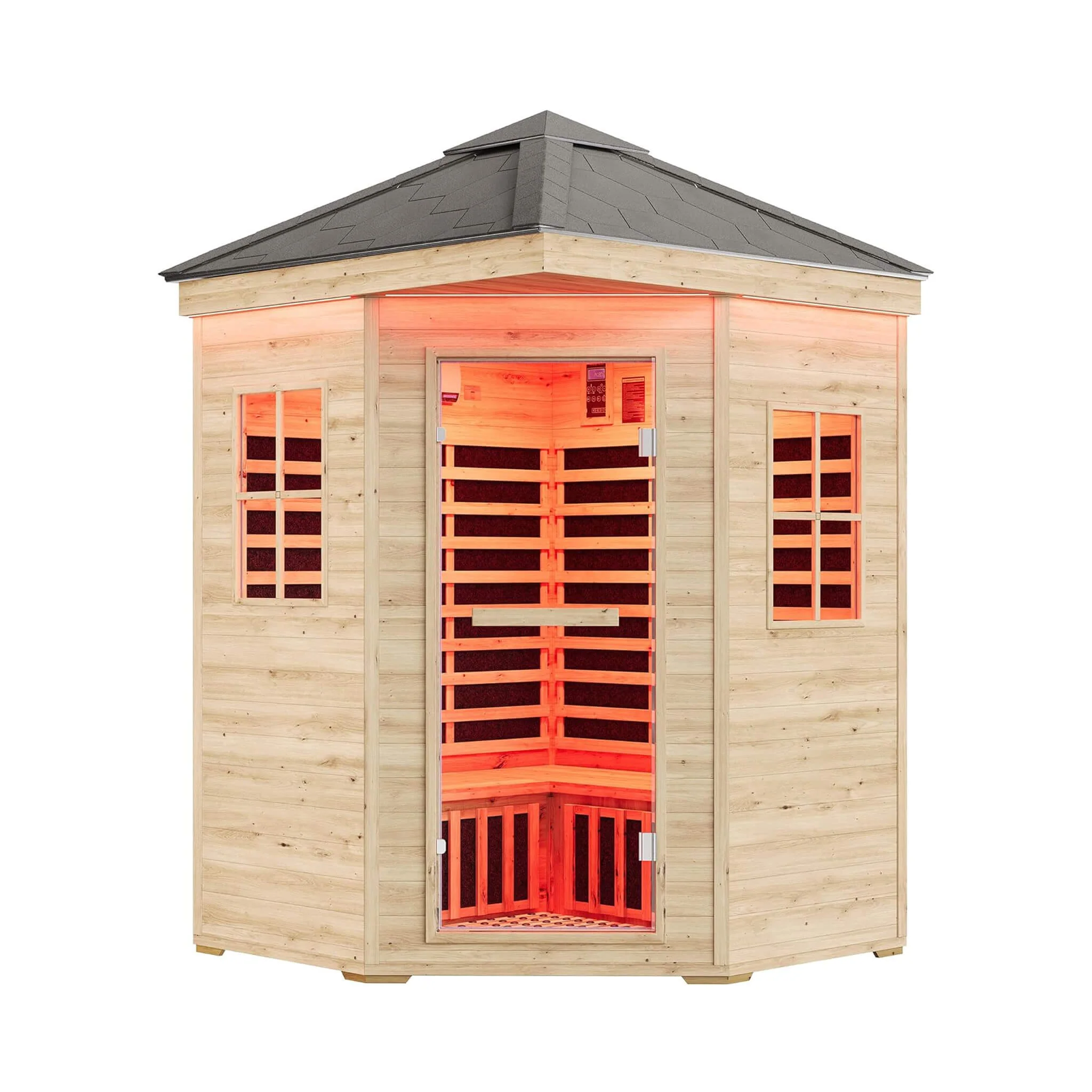 Thermora Monaco 4-Person Low EMF Spruce Wood Outdoor Infrared Sauna With Bluetooth Speakers And LED Lights (SAK16270) - Image 9