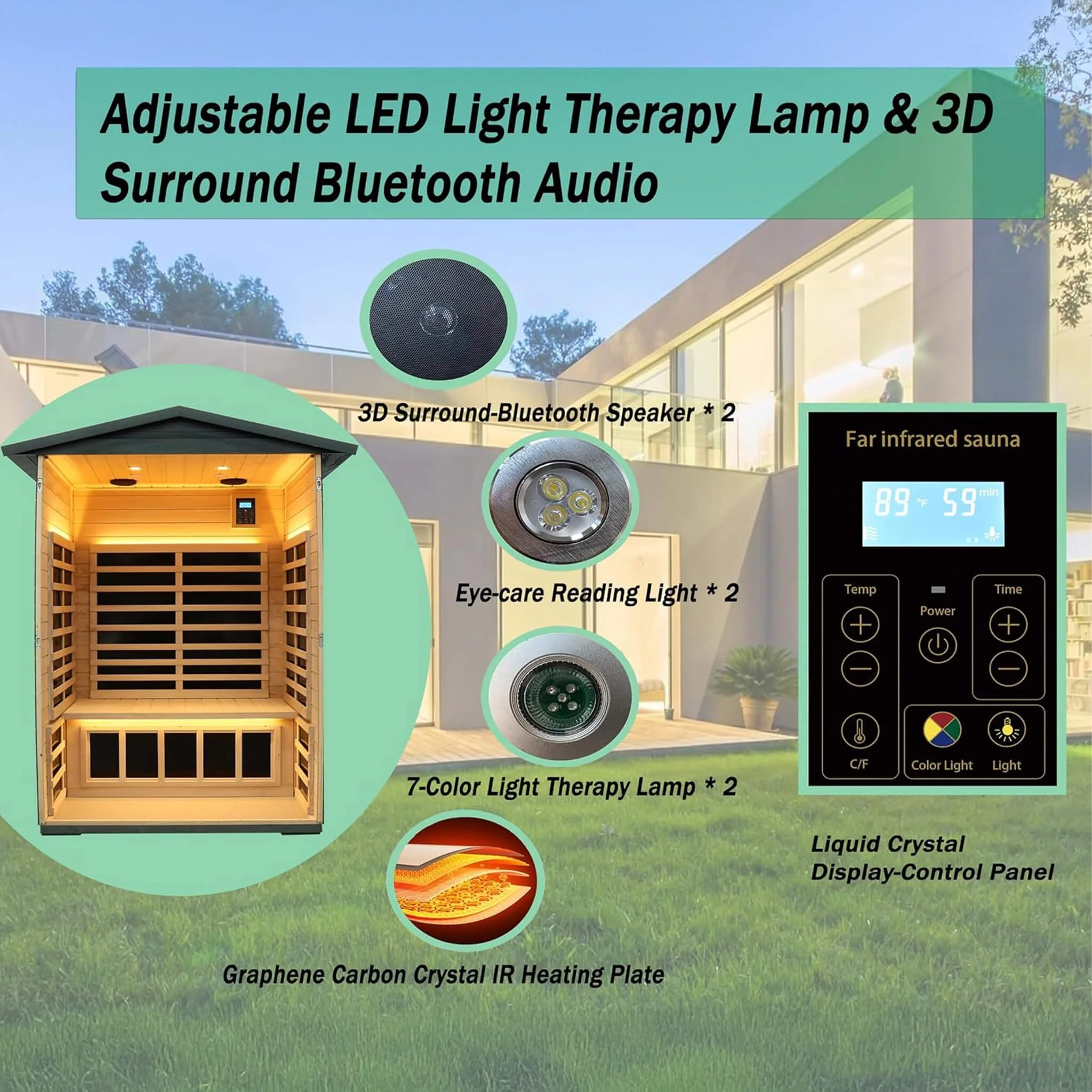 Thermora Premium 2-Person Black Carbonized Walnut Low EMF Far Infrared Outdoor Sauna With Bluetooth Audio And LED Lighting (SAK16850) - Image 4
