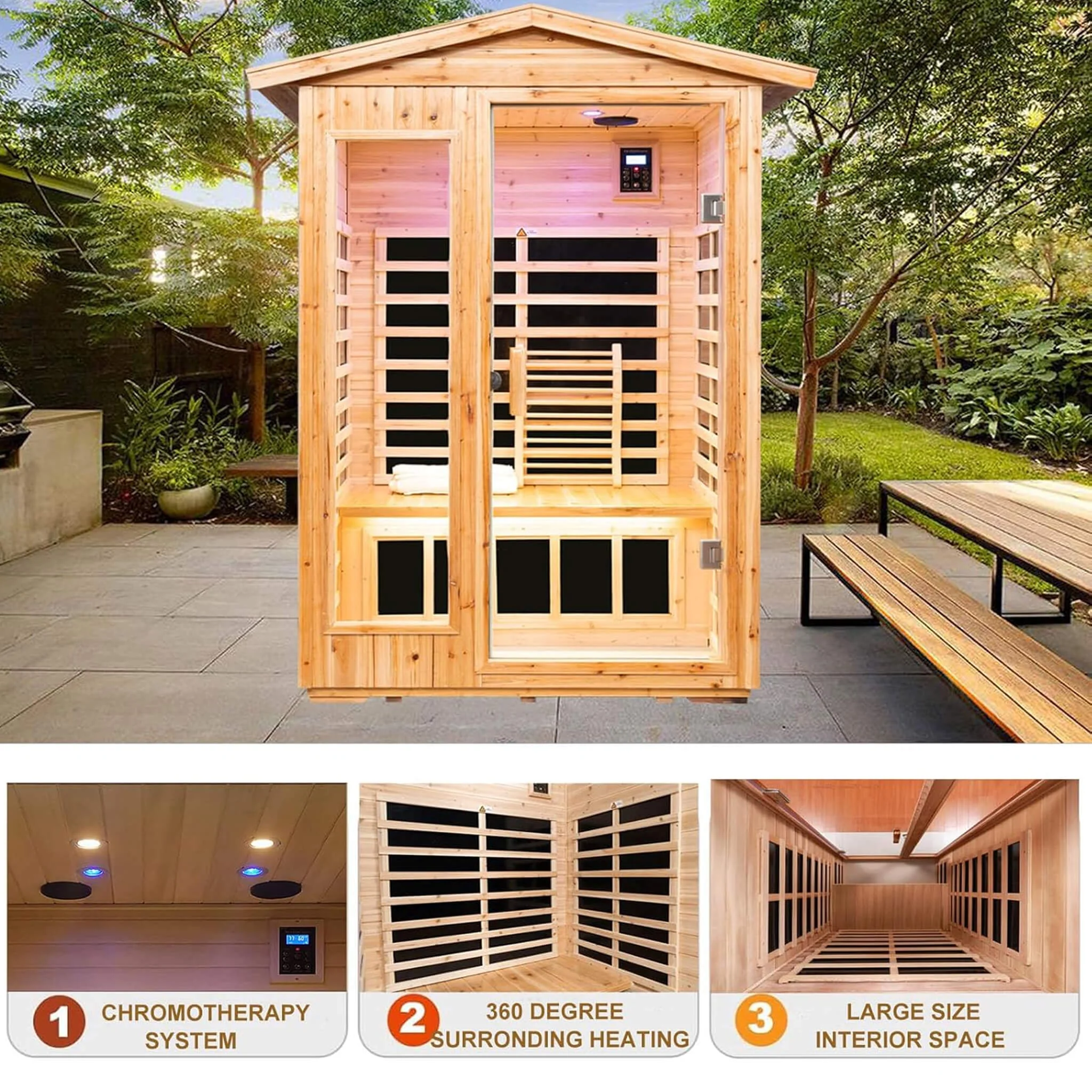 Thermora Premium 2-Person Indoor Outdoor Low EMF FAR-Infrared Hemlock Wood Personal Home Sauna Spa, 1750W (SAK27451) - Image 4
