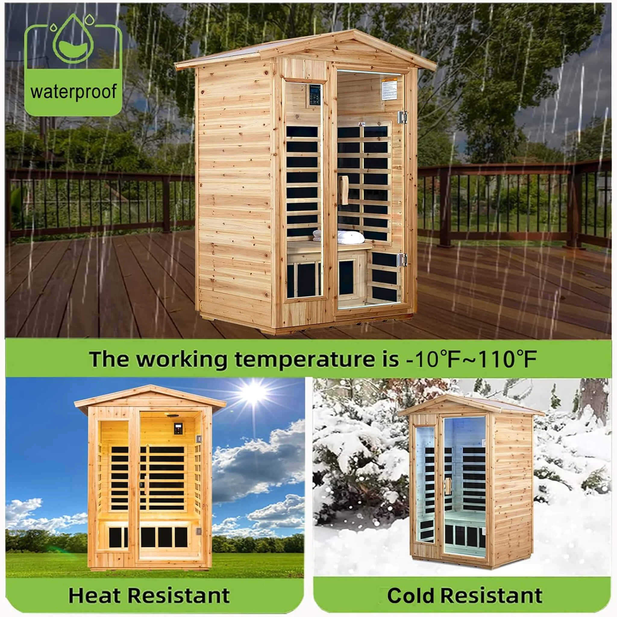 Thermora Premium 2-Person Indoor Outdoor Low EMF FAR-Infrared Hemlock Wood Personal Home Sauna Spa, 1750W (SAK27451) - Image 5