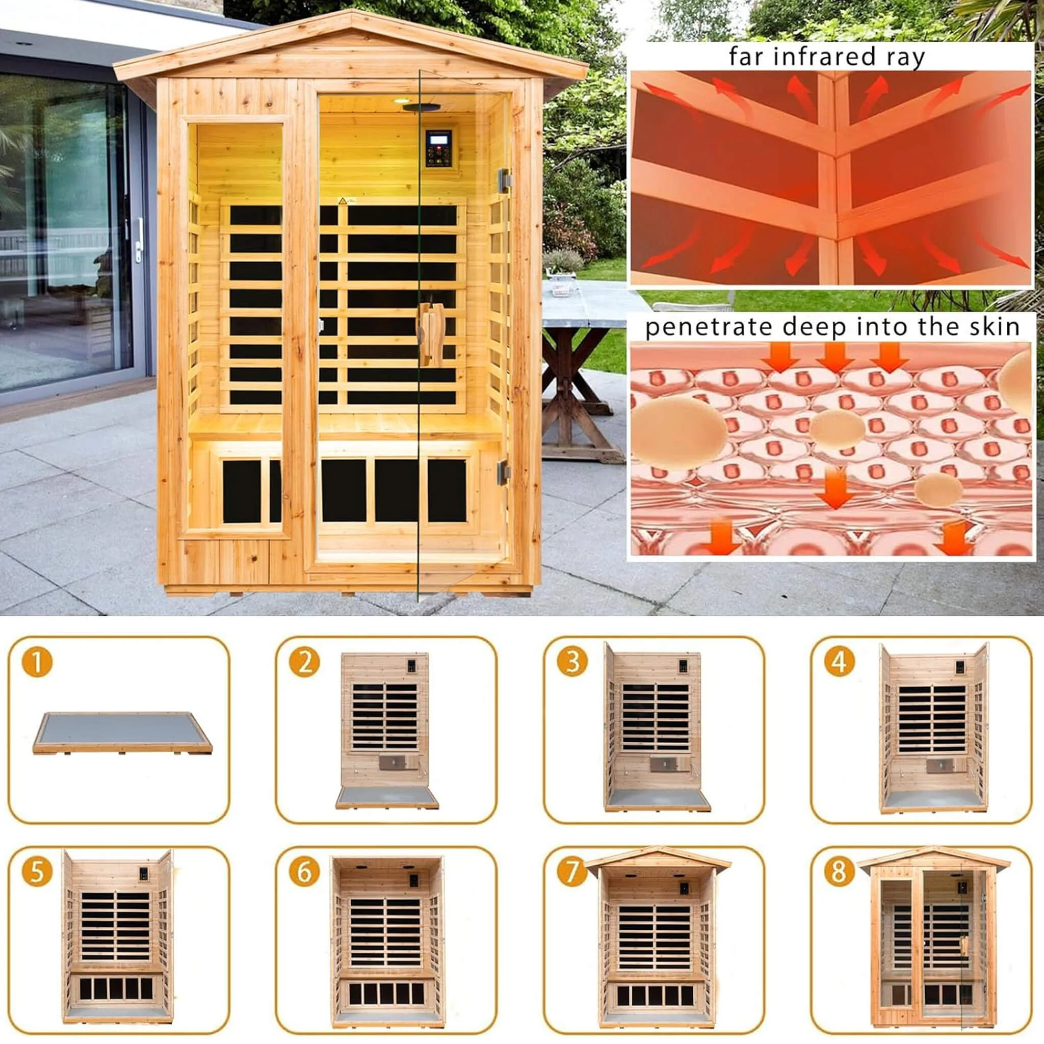 Thermora Premium 2-Person Indoor Outdoor Low EMF FAR-Infrared Hemlock Wood Personal Home Sauna Spa, 1750W (SAK27451) - Image 6