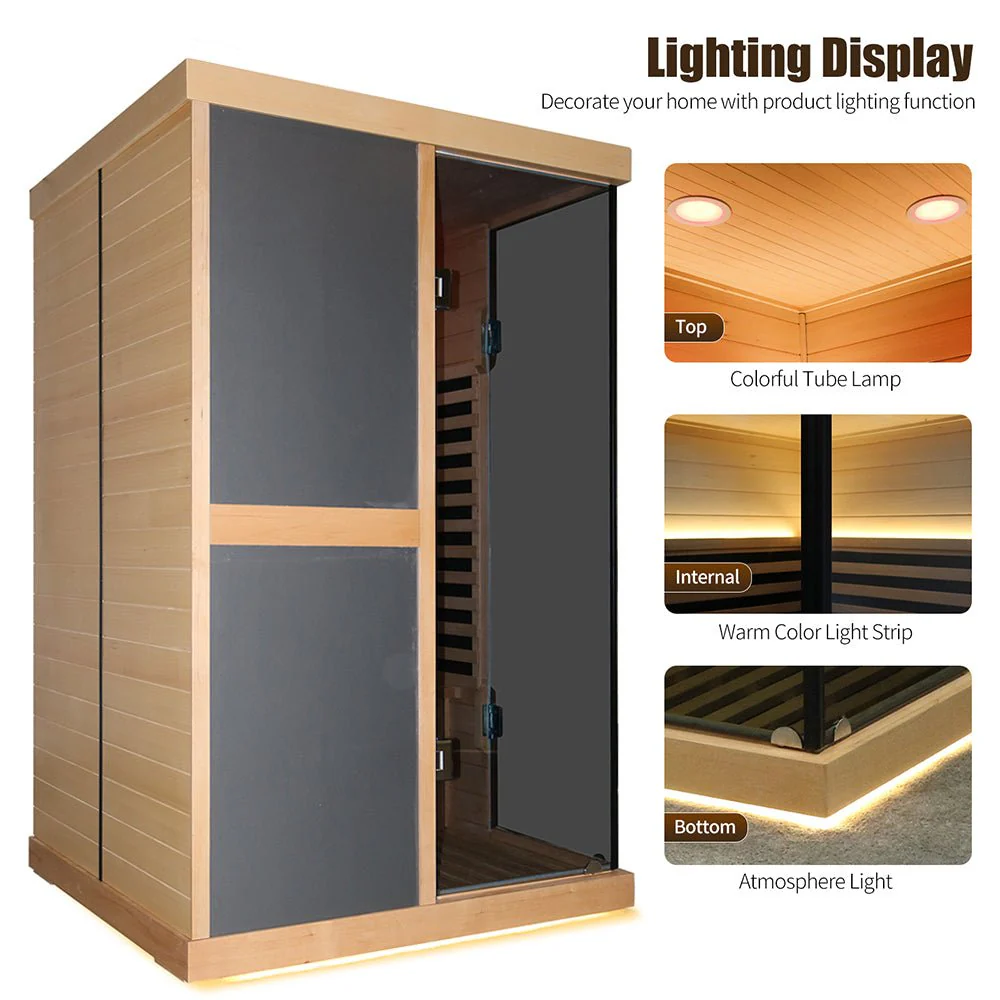 Thermora Premium Large 2-Person V-Shaped FAR Infrared Sauna Room With Double Glass Doors, 1980W (SAK96413) - Image 5