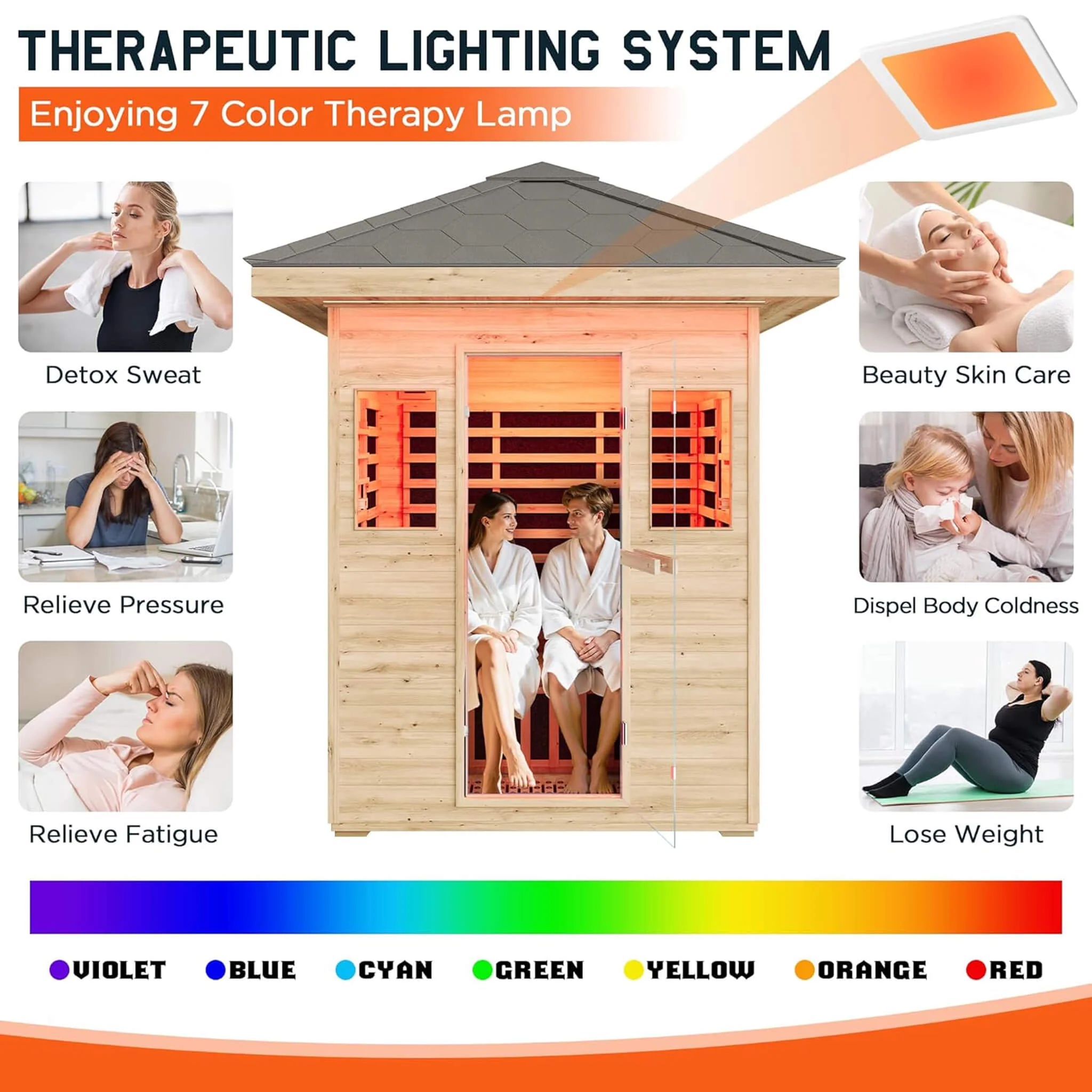 Thermora Zurich 3-Person Low EMF Spruce Wood Outdoor Infrared Sauna With Bluetooth Speakers And LED Lights (SAK59047) - Image 6